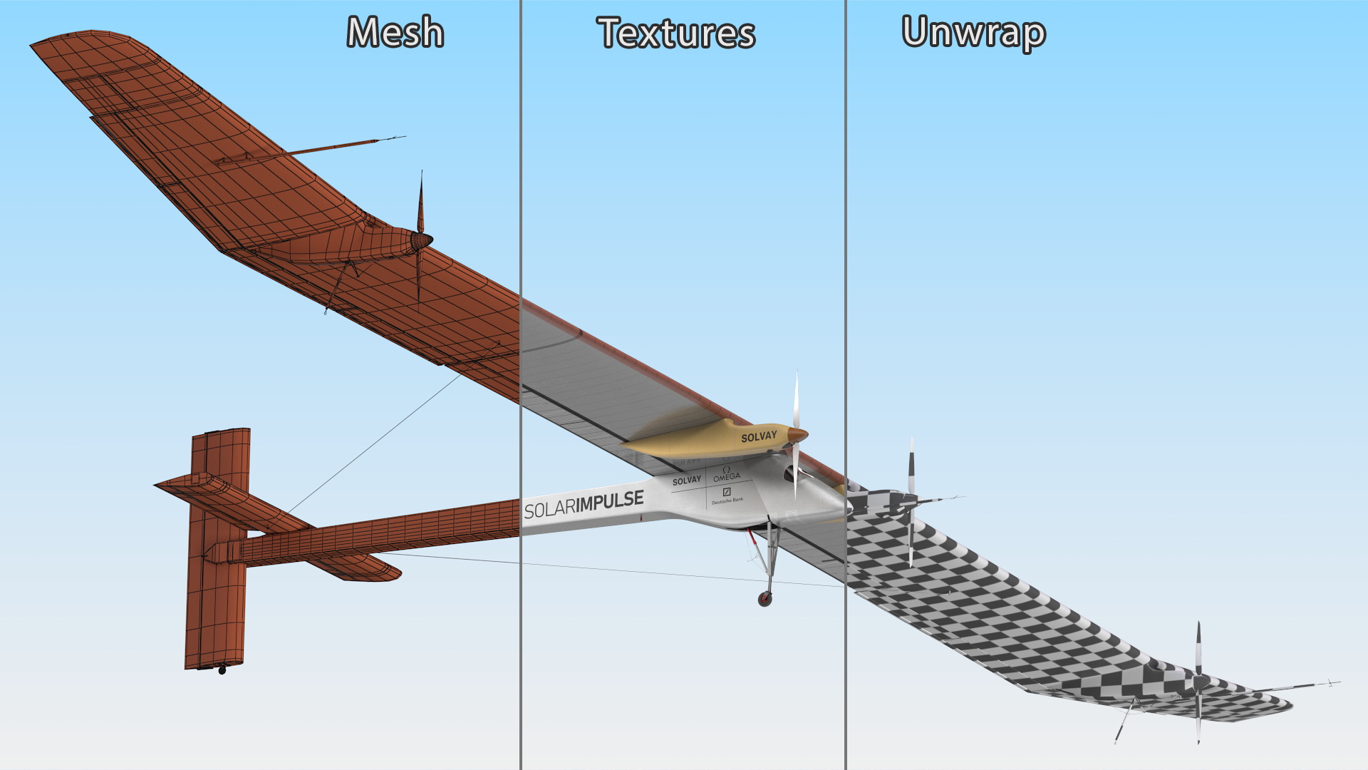 3D Airplane Solar Impulse HB-SIA Rigged