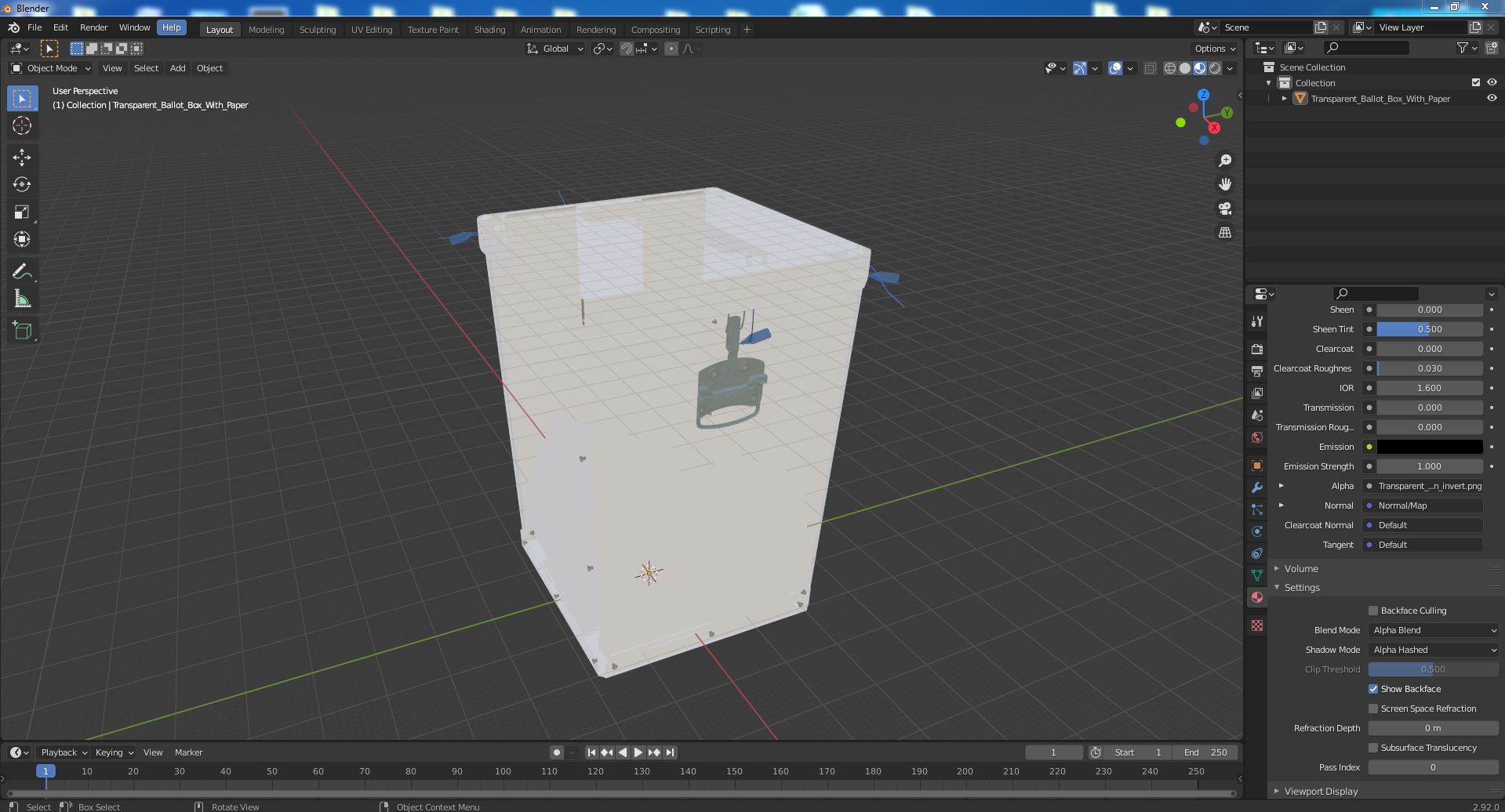 3D Transparent Ballot Box With Paper model