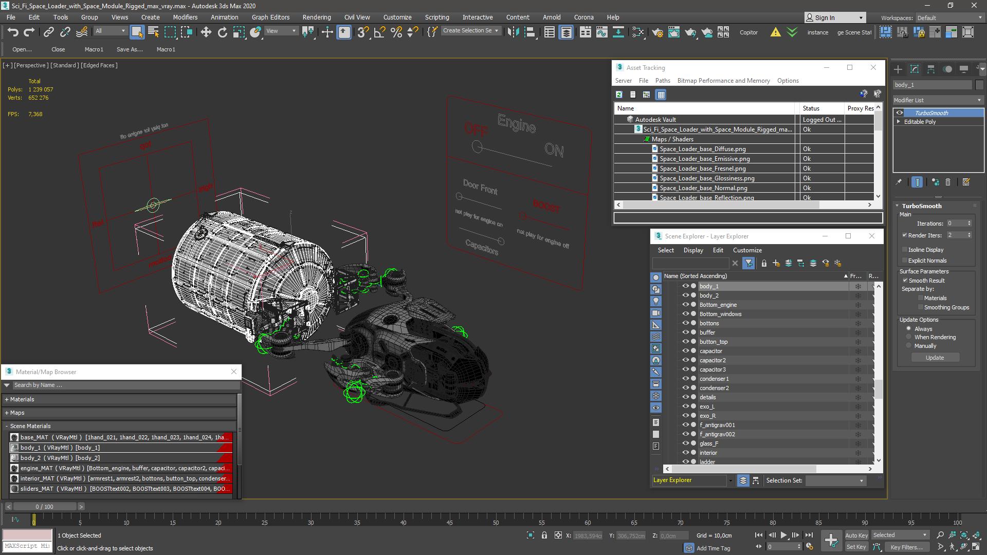 Sci Fi Space Loader with Space Module Rigged 3D model