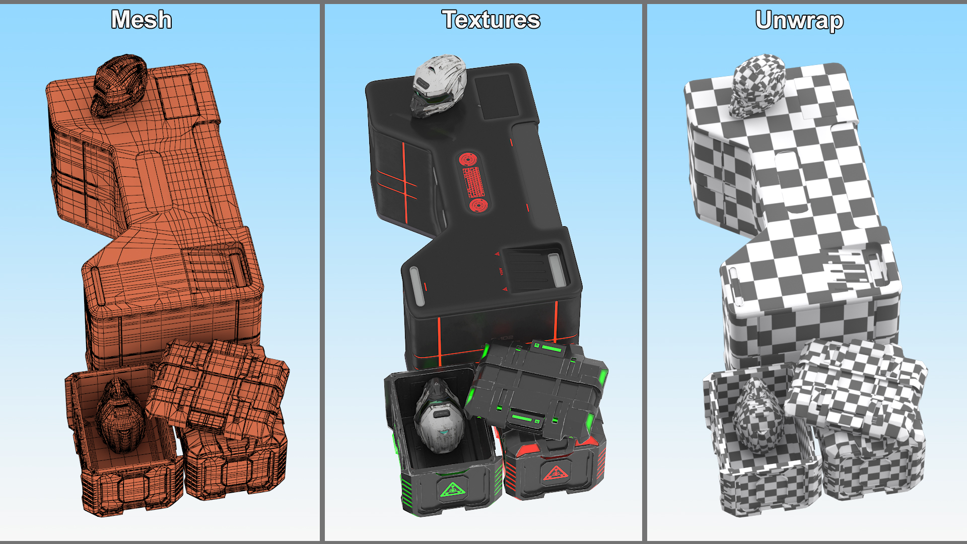 3D model Futuristic Control Console with Helmet and Storage Container