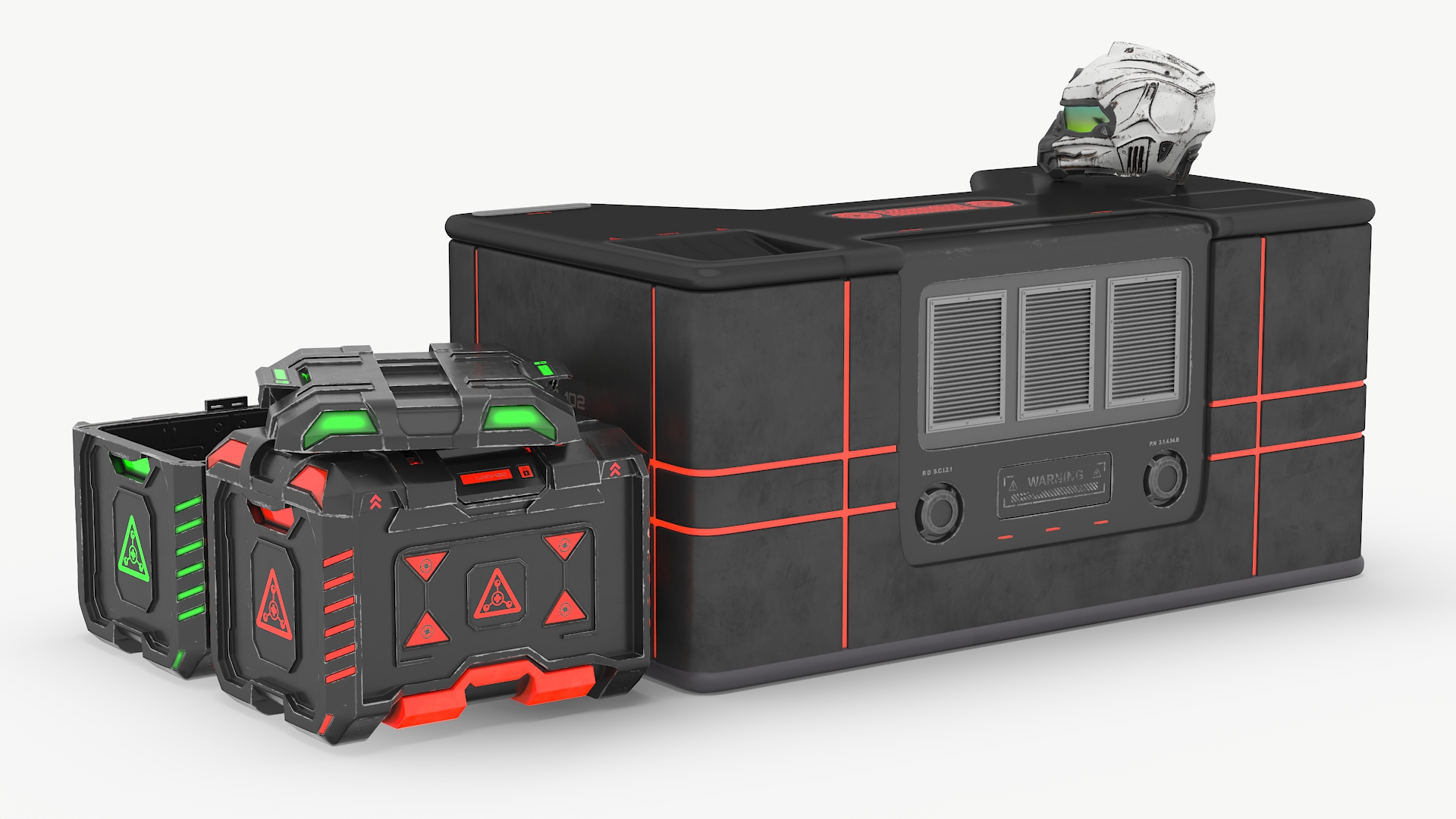 3D model Futuristic Control Console with Helmet and Storage Container