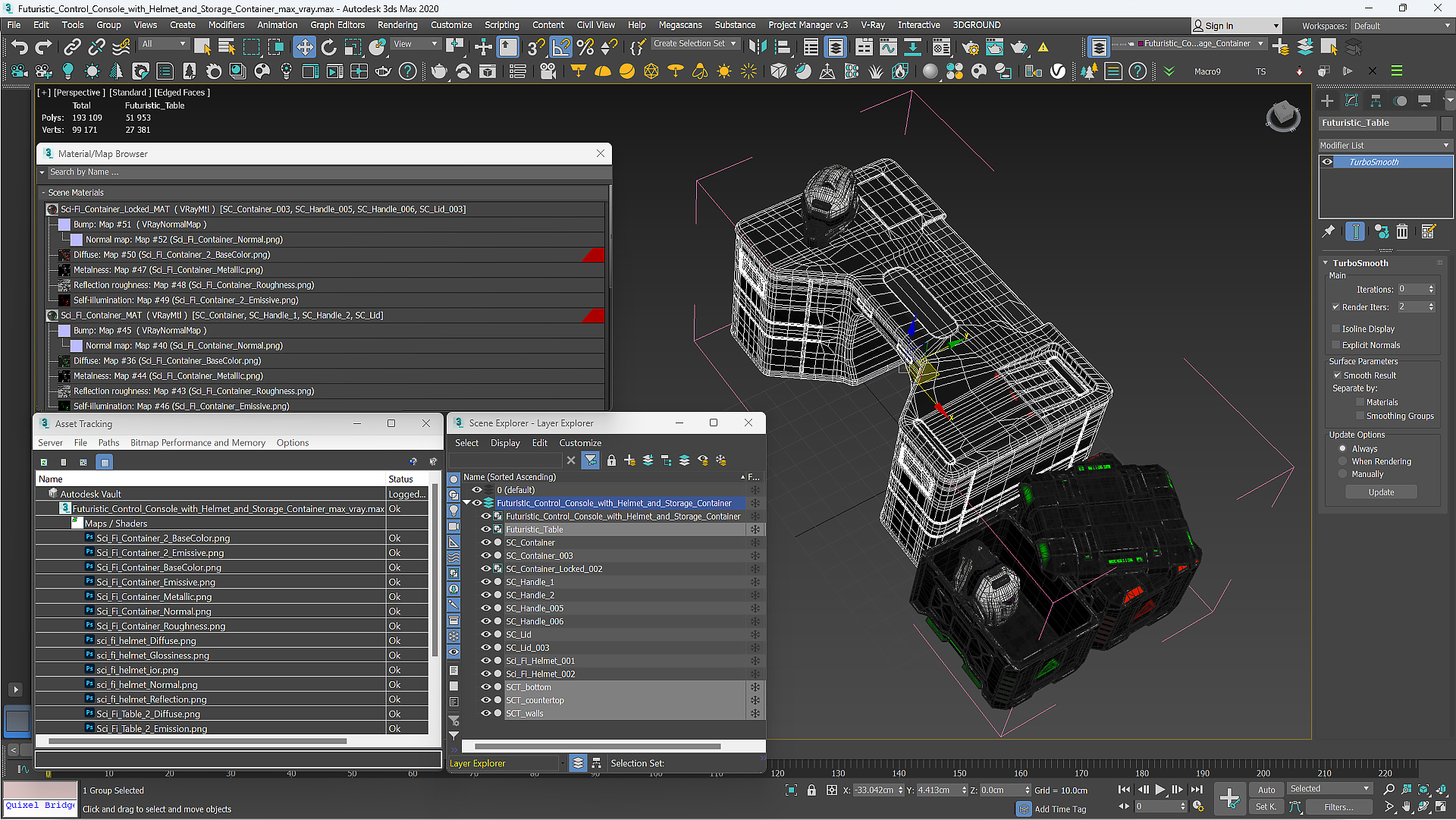 3D model Futuristic Control Console with Helmet and Storage Container