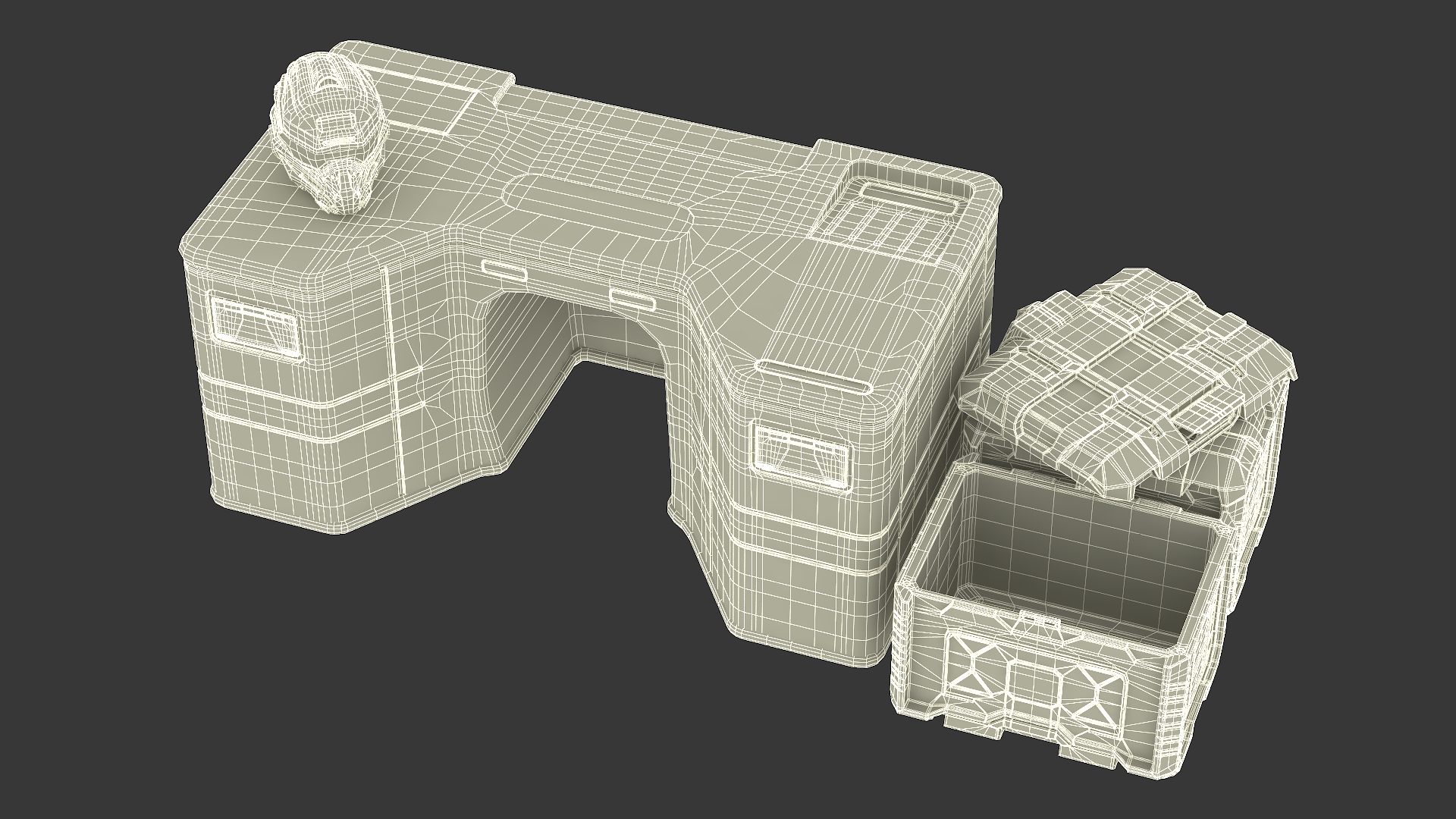 3D model Futuristic Control Console with Helmet and Storage Container