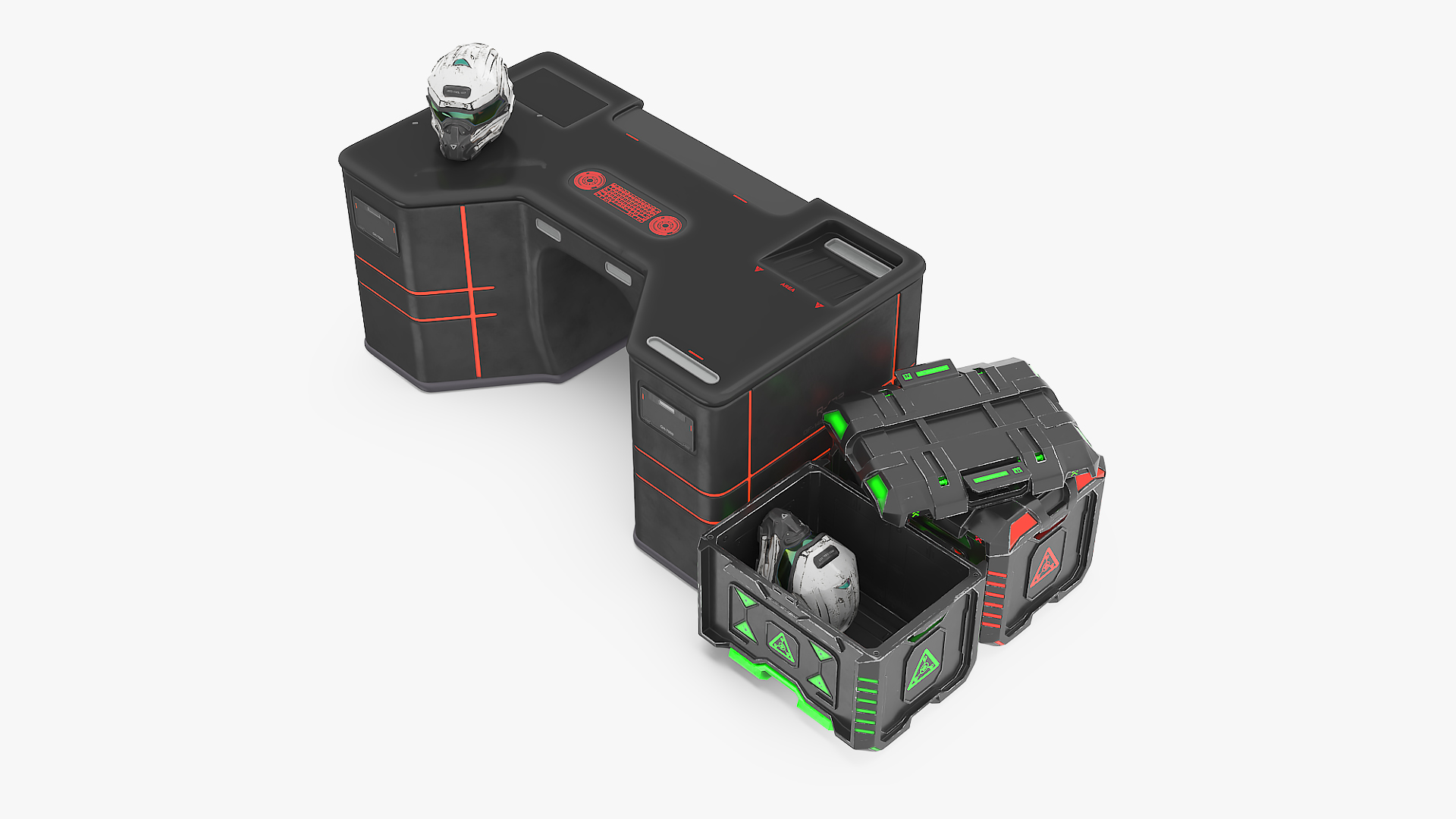 3D model Futuristic Control Console with Helmet and Storage Container