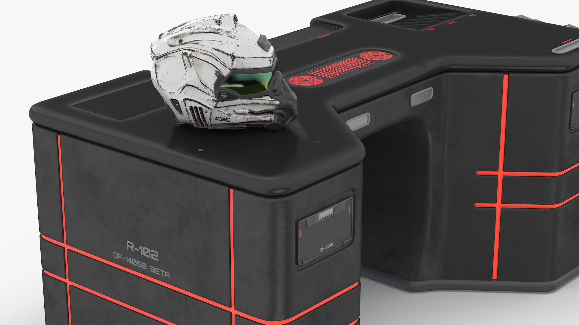 3D model Futuristic Control Console with Helmet and Storage Container