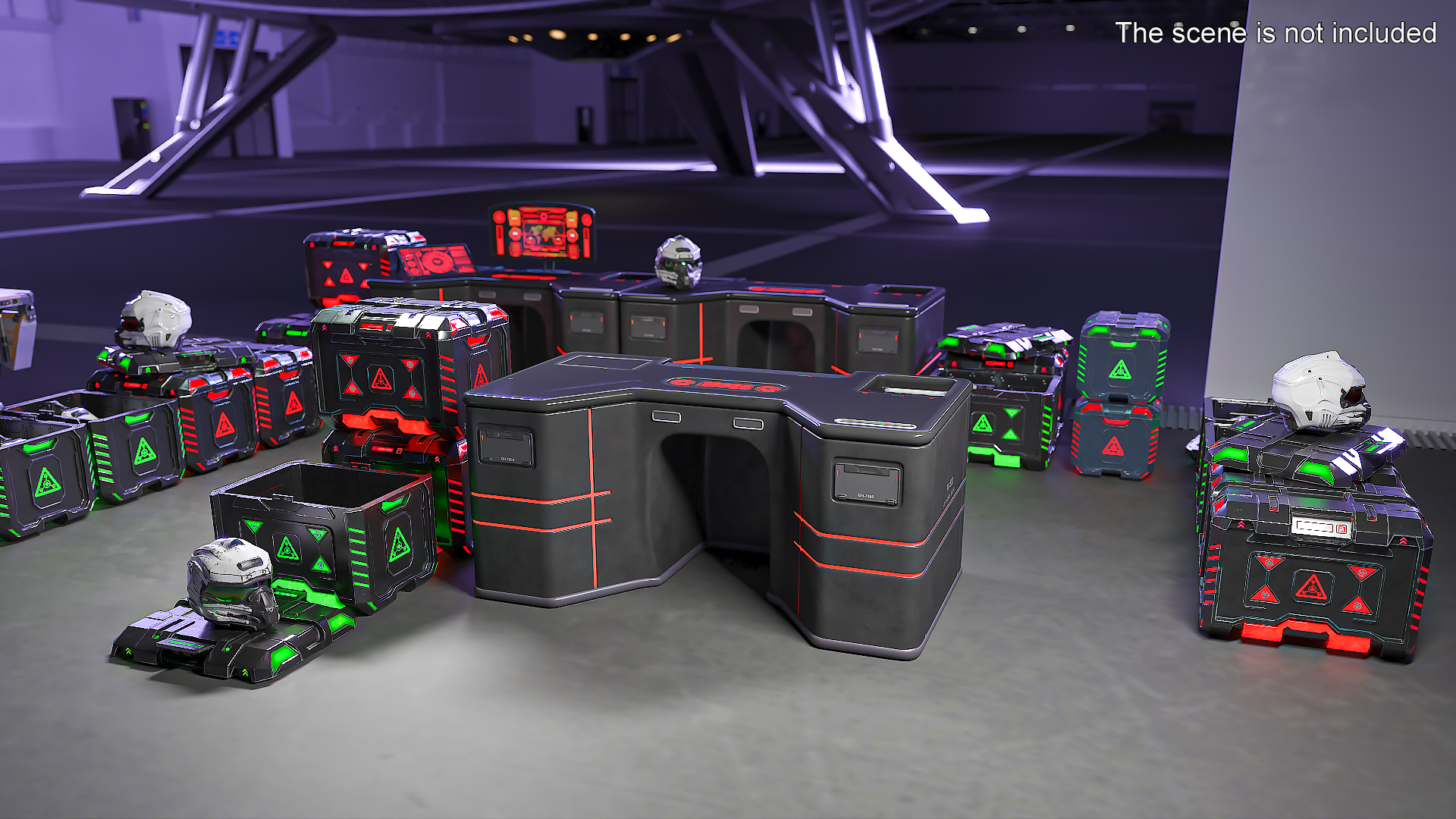 3D model Futuristic Control Console with Helmet and Storage Container