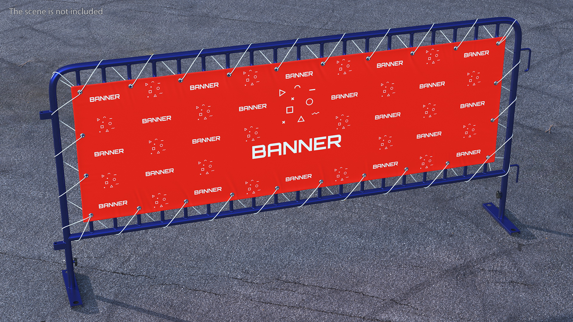 Modular Crowd Control Barrier Blue with Stretch Banner 3D model