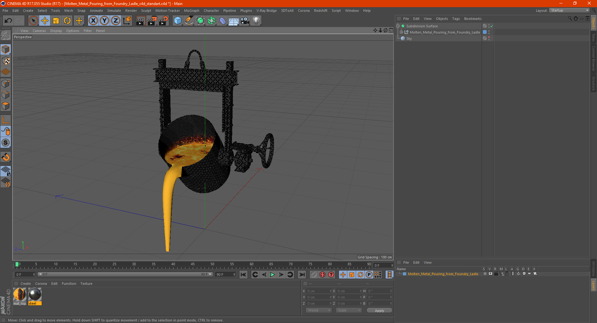 Molten Metal Pouring from Foundry Ladle 3D model