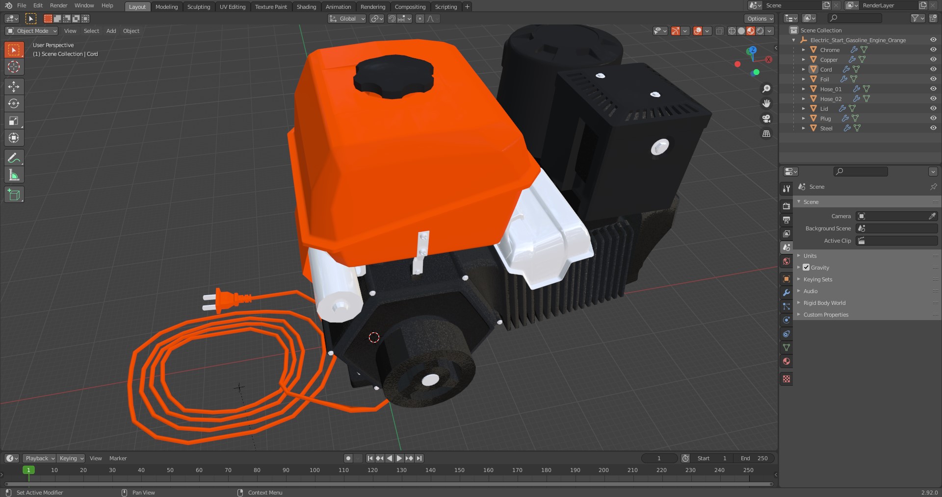 Electric Start Gasoline Engine Orange 3D