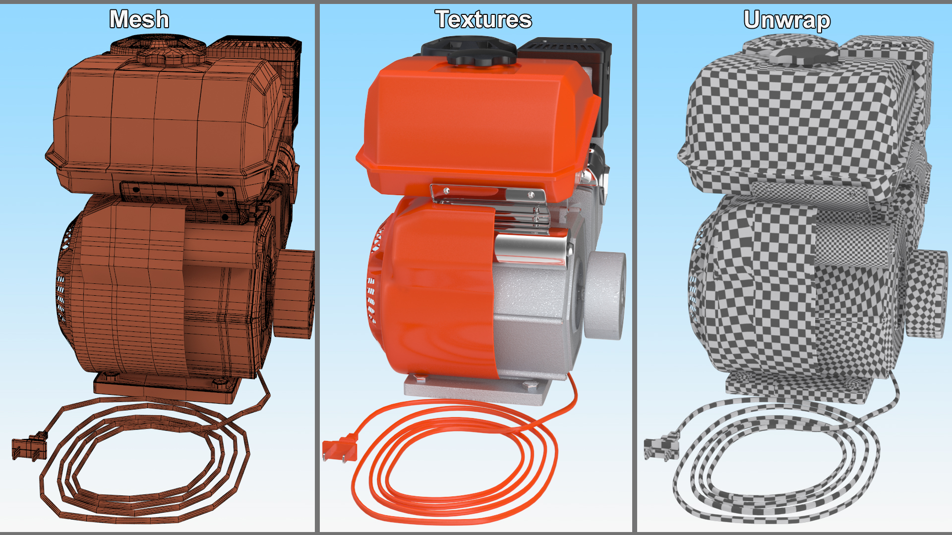 Electric Start Gasoline Engine Orange 3D