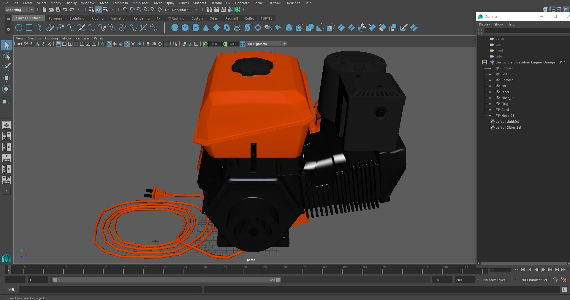 Electric Start Gasoline Engine Orange 3D