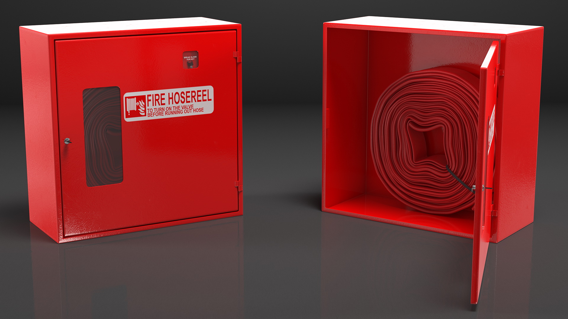 3D Fire Hose Cabinet Set