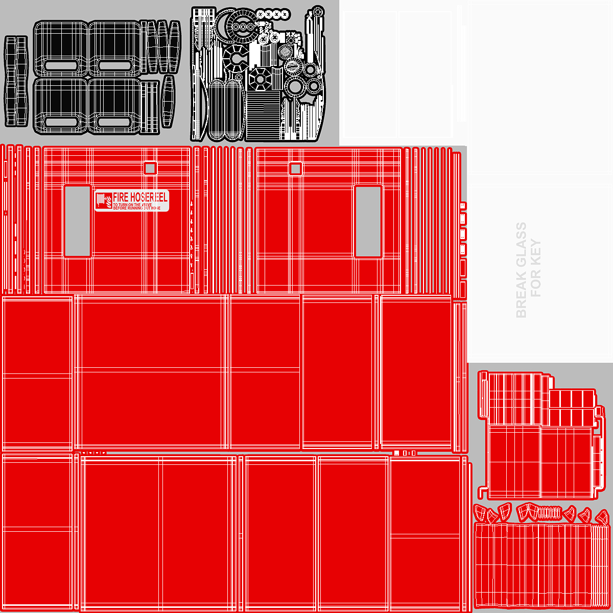 3D Fire Hose Cabinet Set