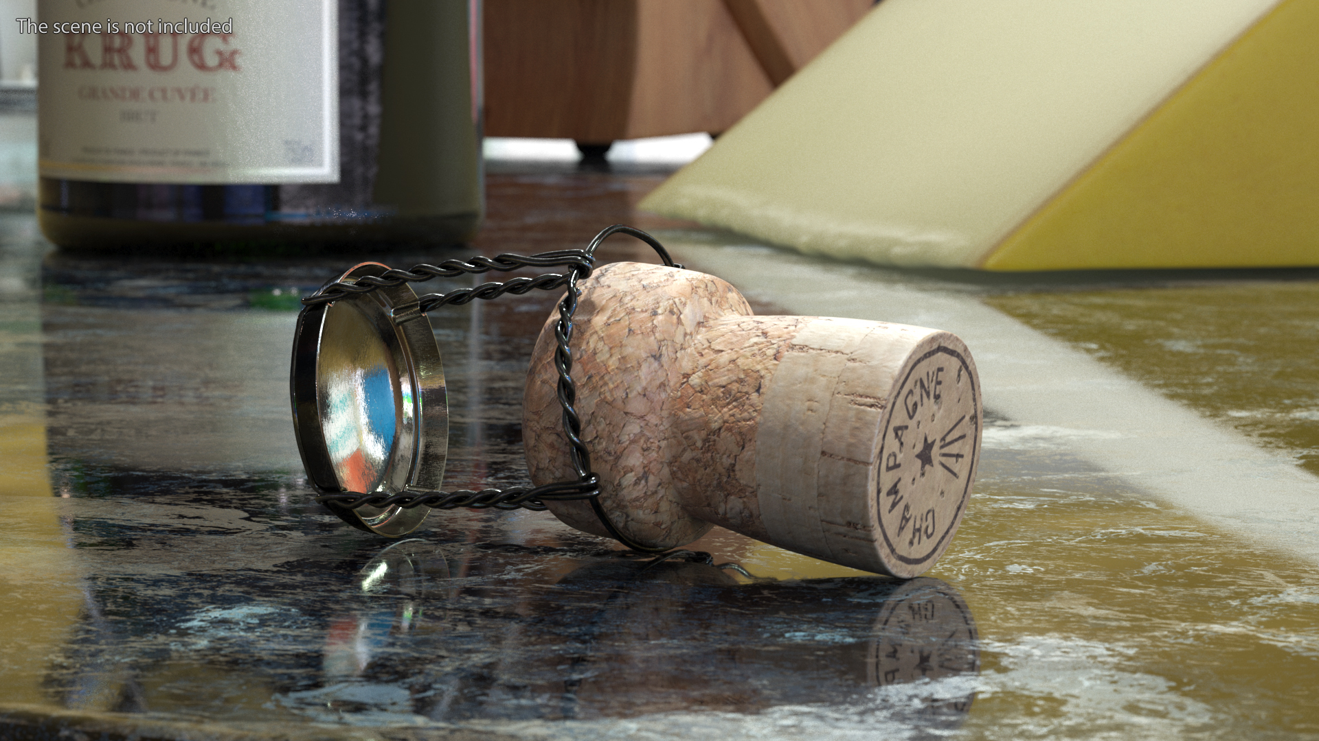 Champagne Bottle Cork Lying Dark Wire 3D