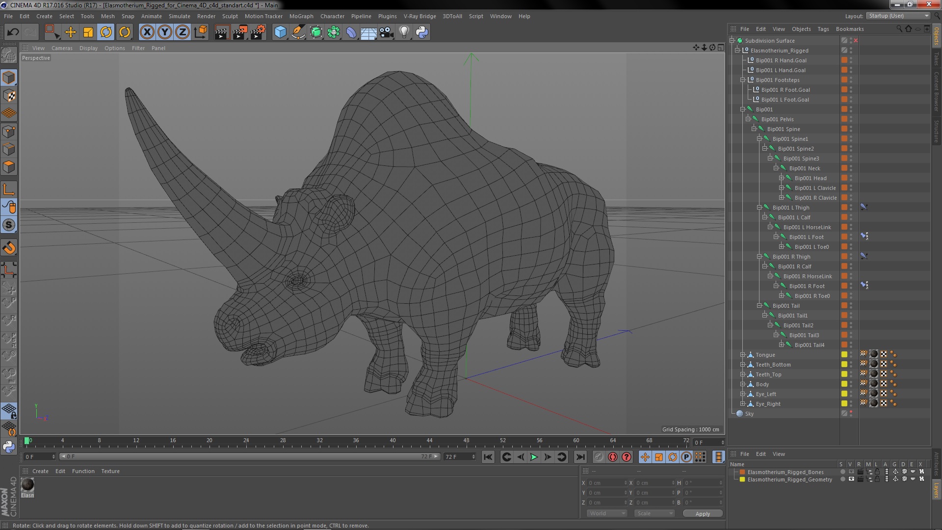 Elasmotherium Rigged for Cinema 4D 3D model