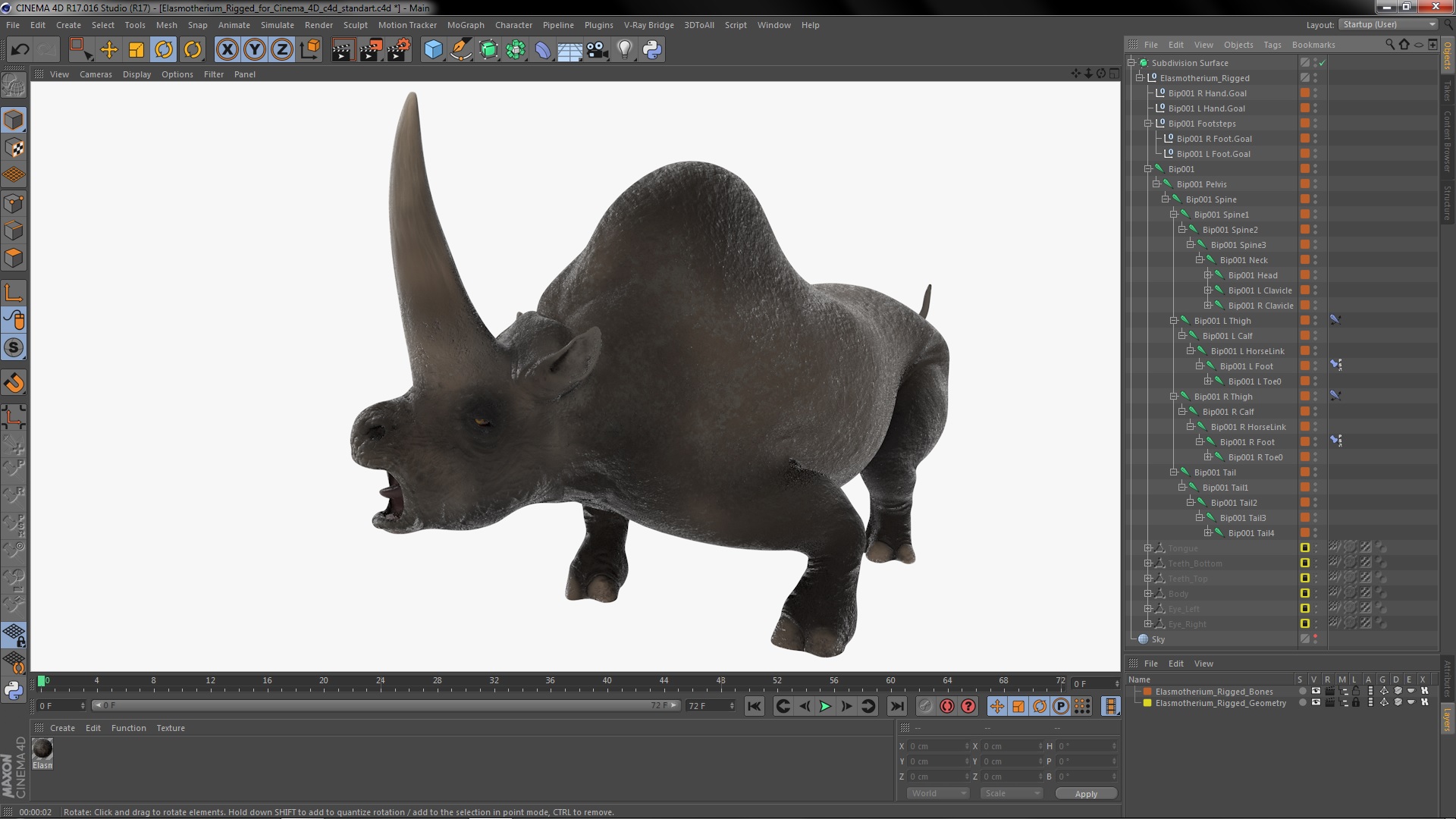 Elasmotherium Rigged for Cinema 4D 3D model