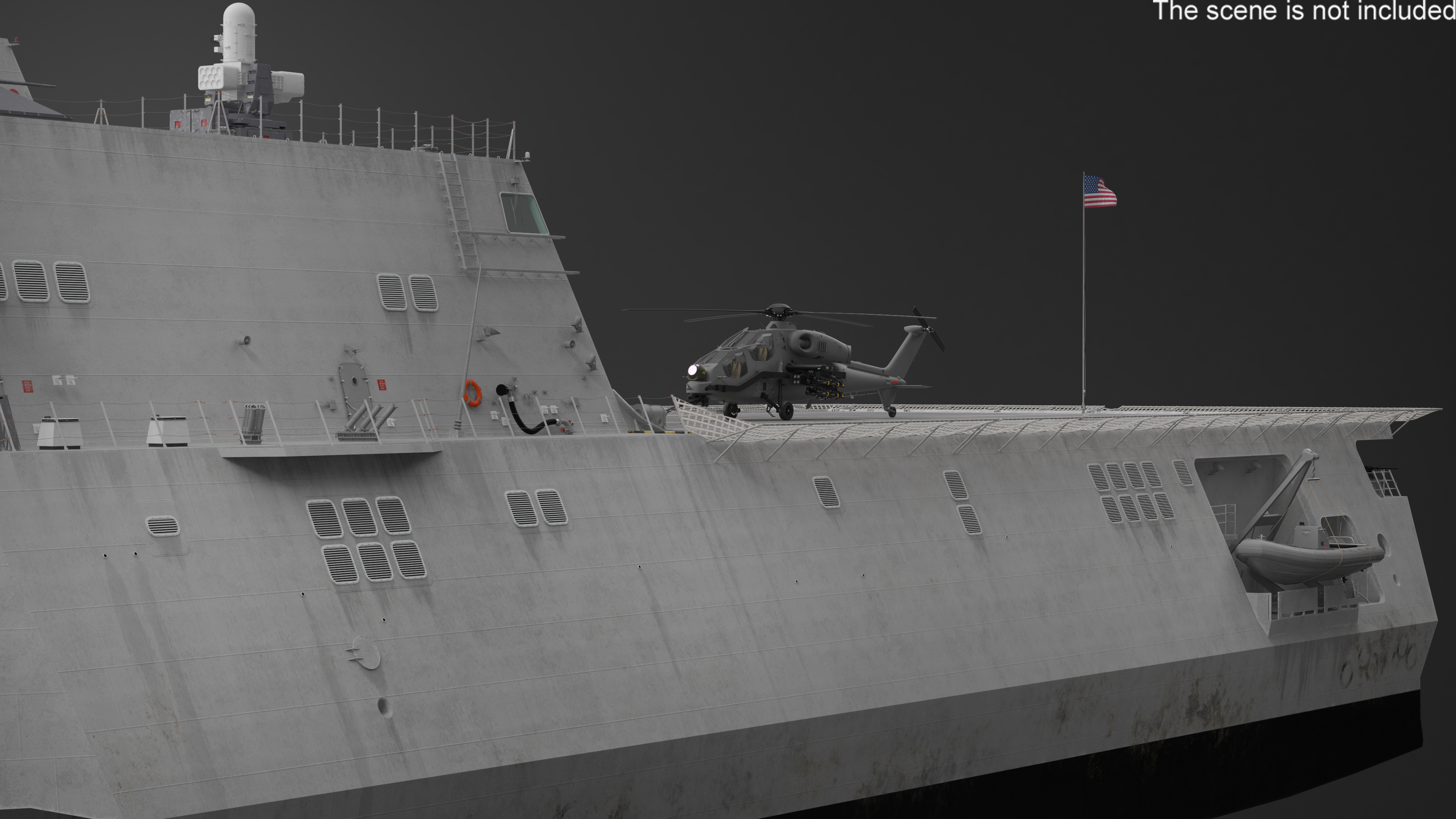 USS Independence LCS 2 with Combat Helicopter Rigged 3D