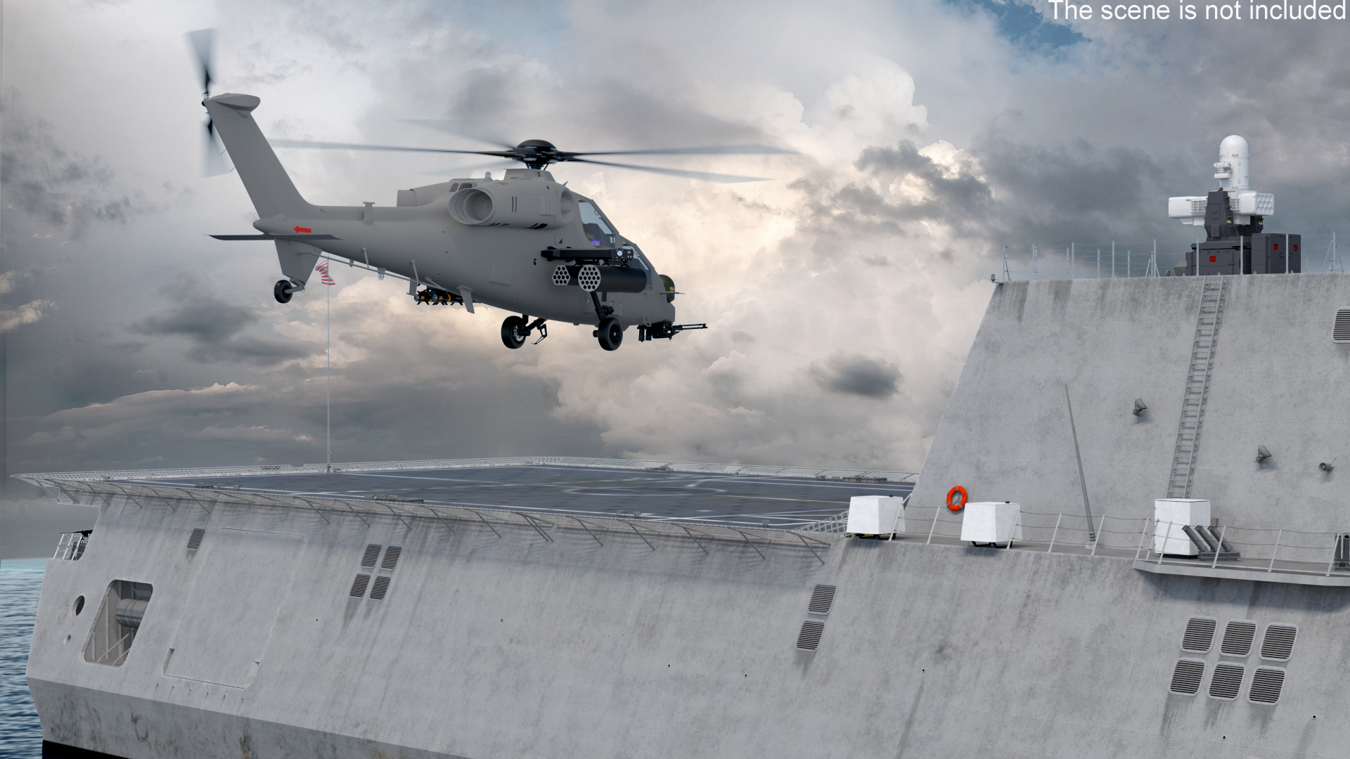 USS Independence LCS 2 with Combat Helicopter Rigged 3D