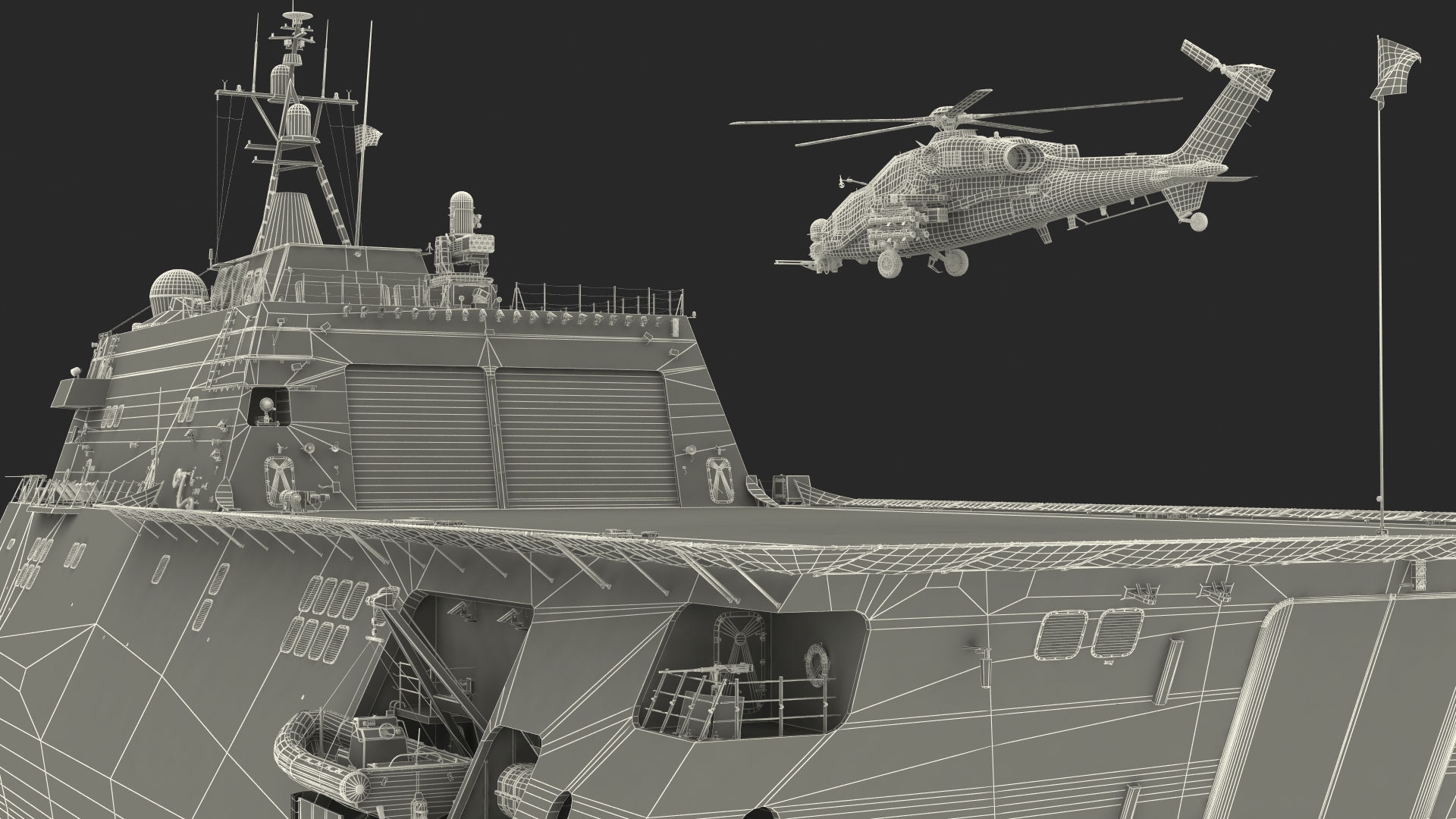 USS Independence LCS 2 with Combat Helicopter Rigged 3D