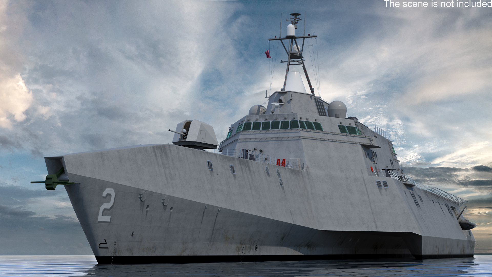 USS Independence LCS 2 with Combat Helicopter Rigged 3D