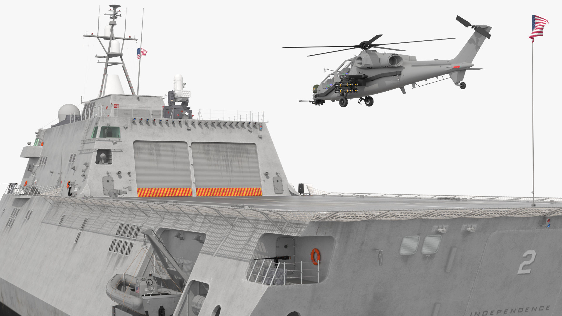 USS Independence LCS 2 with Combat Helicopter Rigged 3D