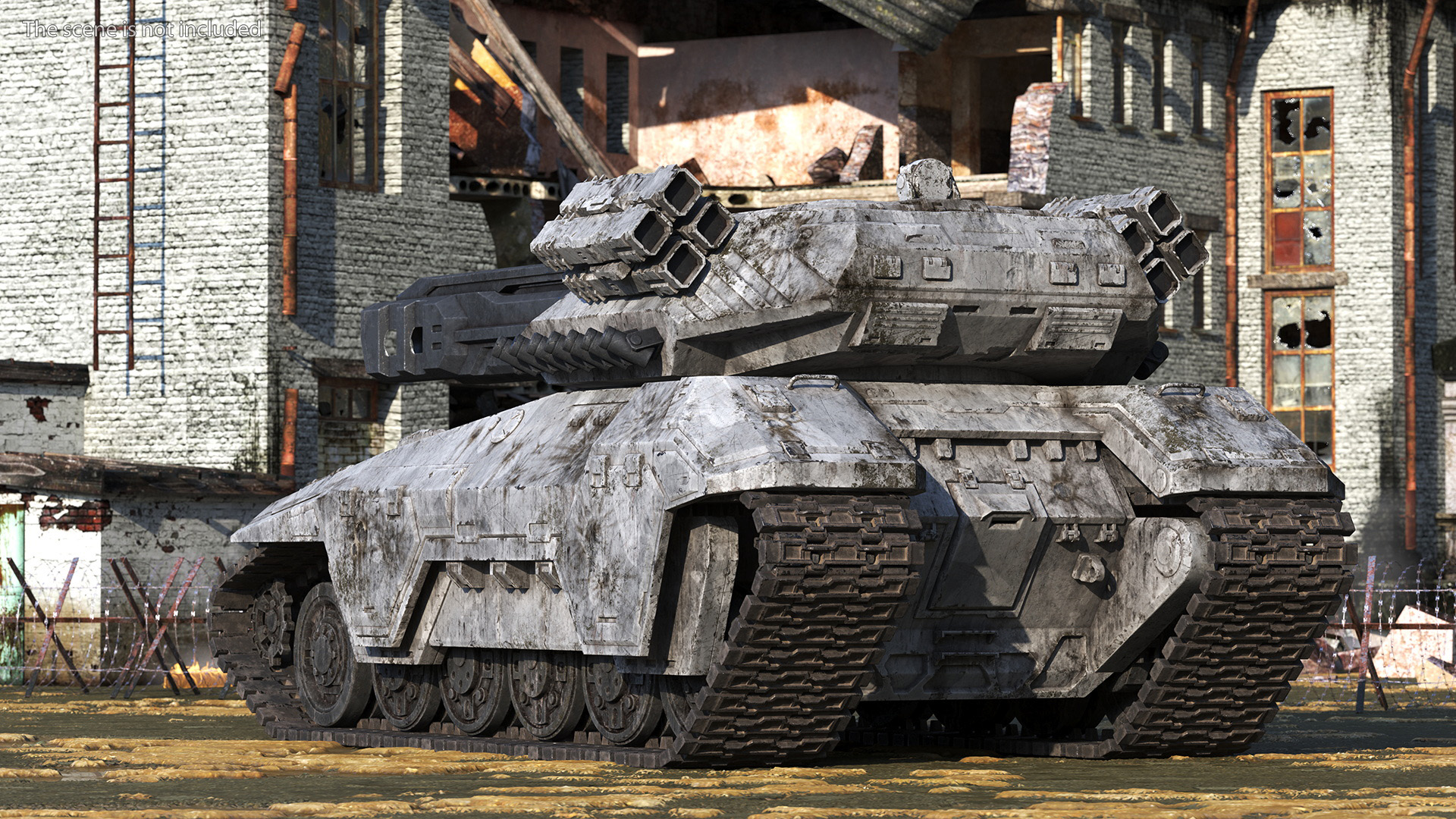 Futuristic Battle Tank with Damage 3D model