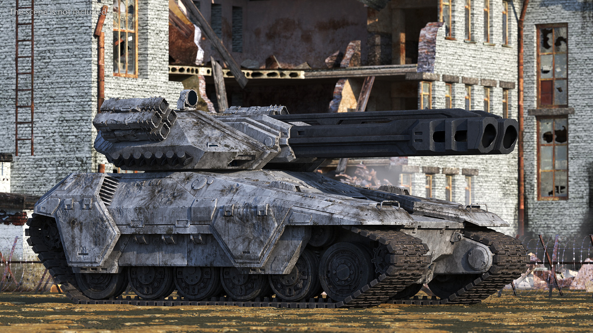 Futuristic Battle Tank with Damage 3D model