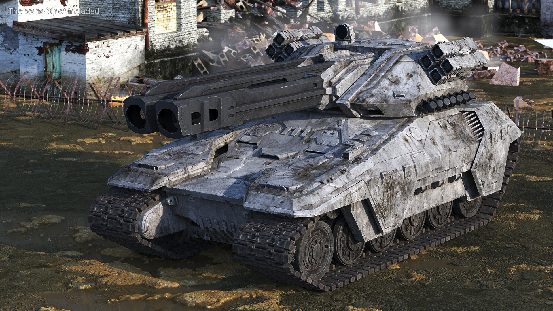 Futuristic Battle Tank with Damage 3D model