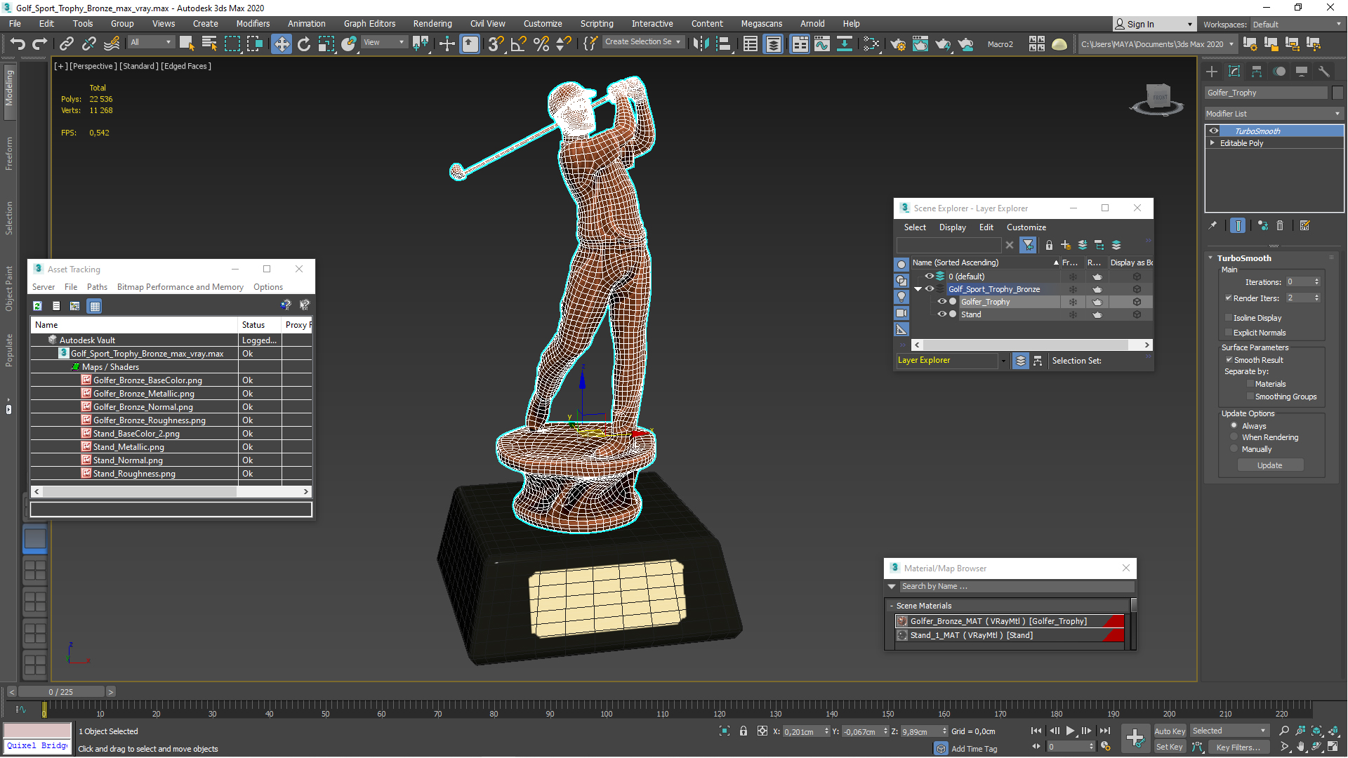 Golf Sport Trophy Bronze 3D model