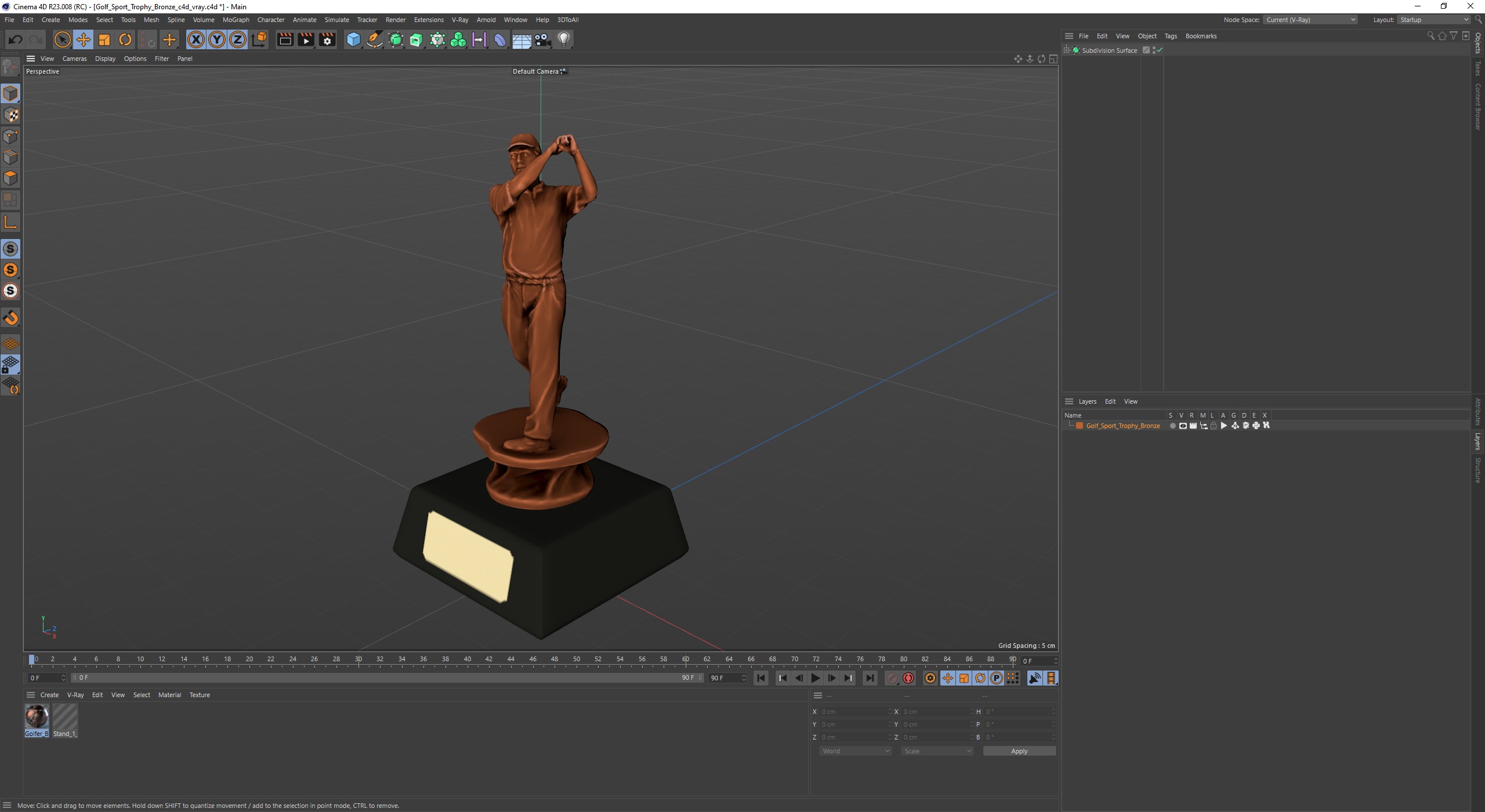 Golf Sport Trophy Bronze 3D model