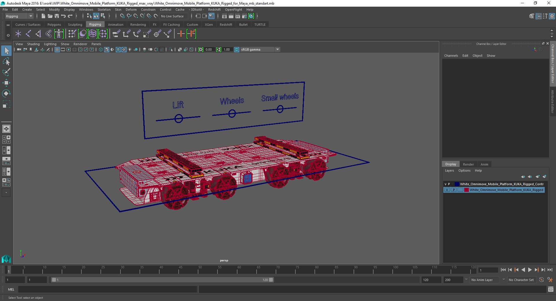 3D White Omnimove Mobile Platform KUKA Rigged for Maya