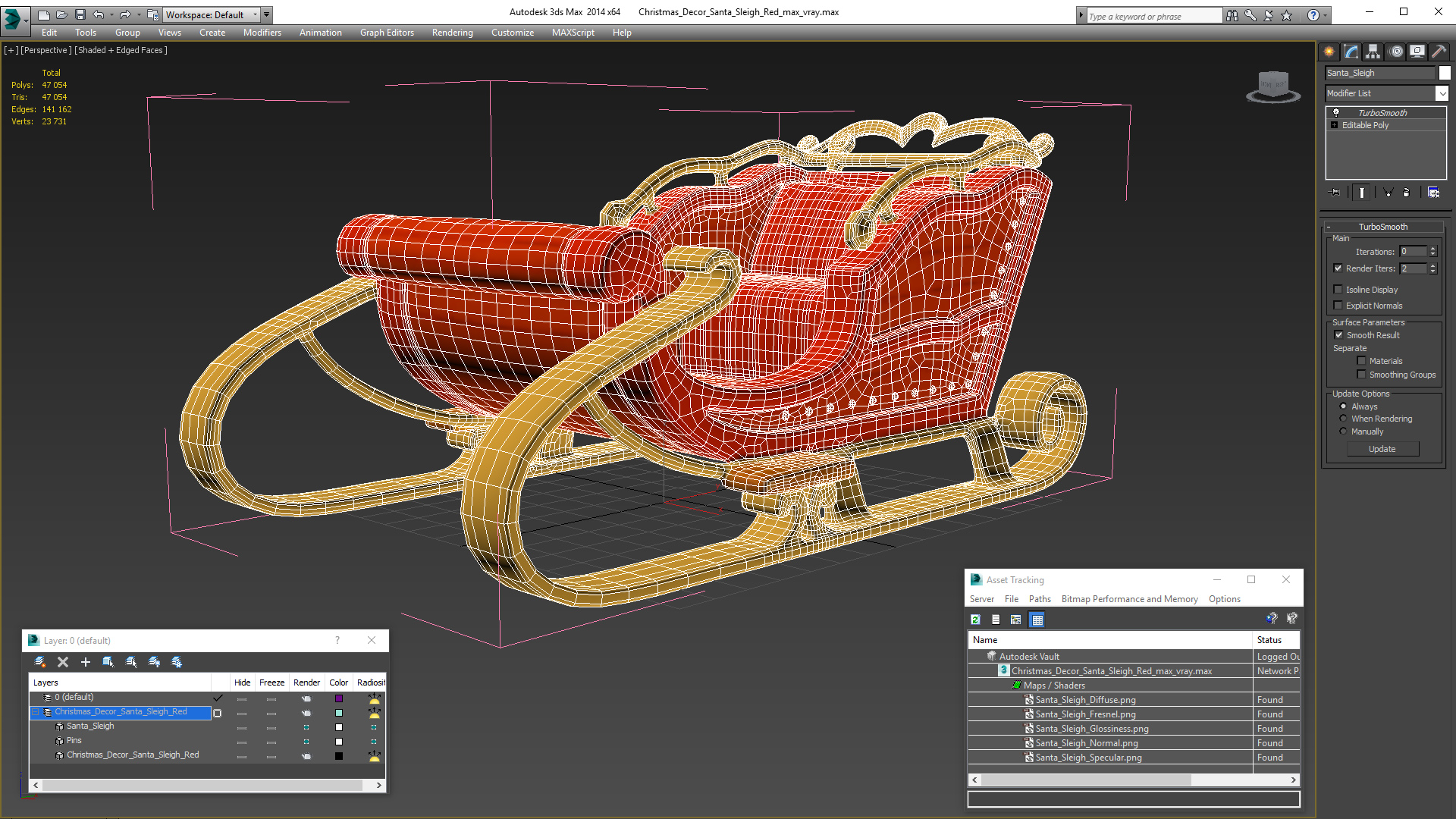 Christmas Decor Santa Sleigh Red 3D