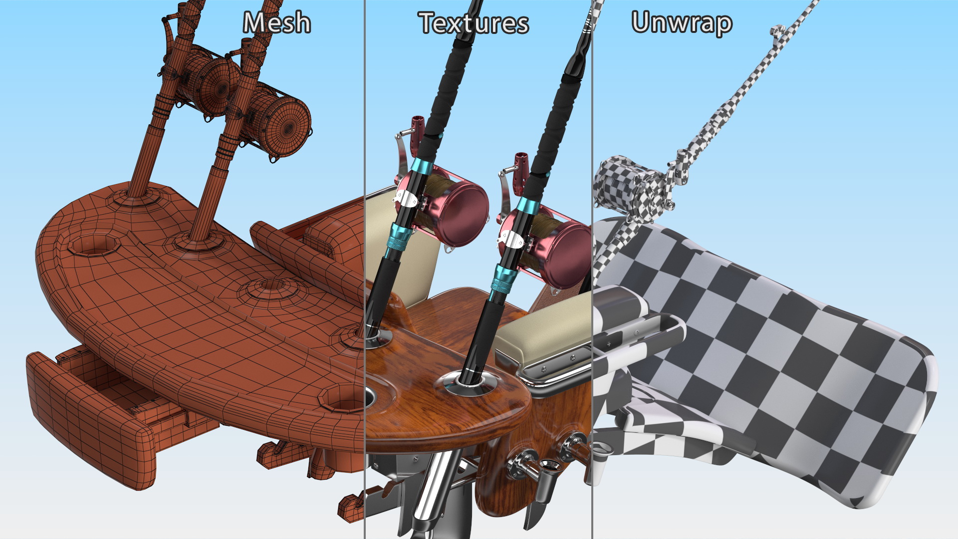 3D Fishing Chair with Rods model