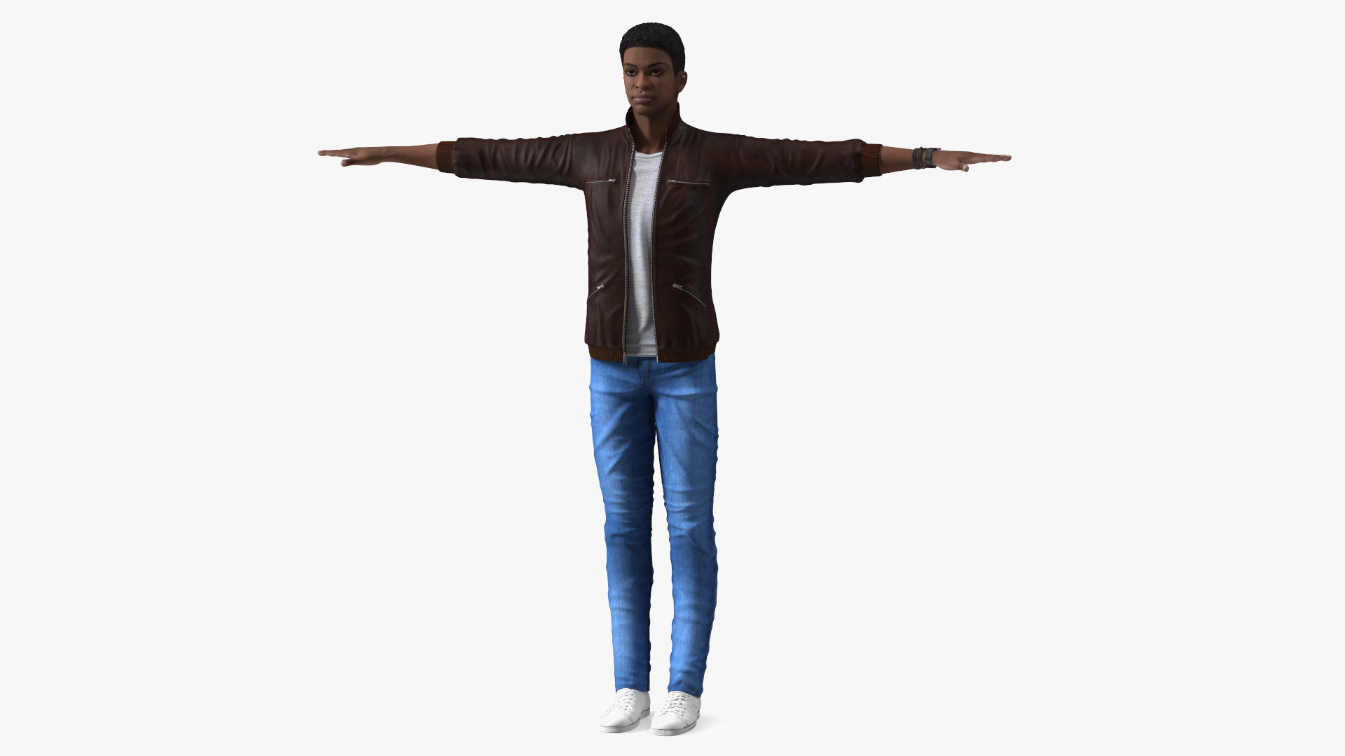 Teenager Dark Skin Street Outfit T Pose 3D model