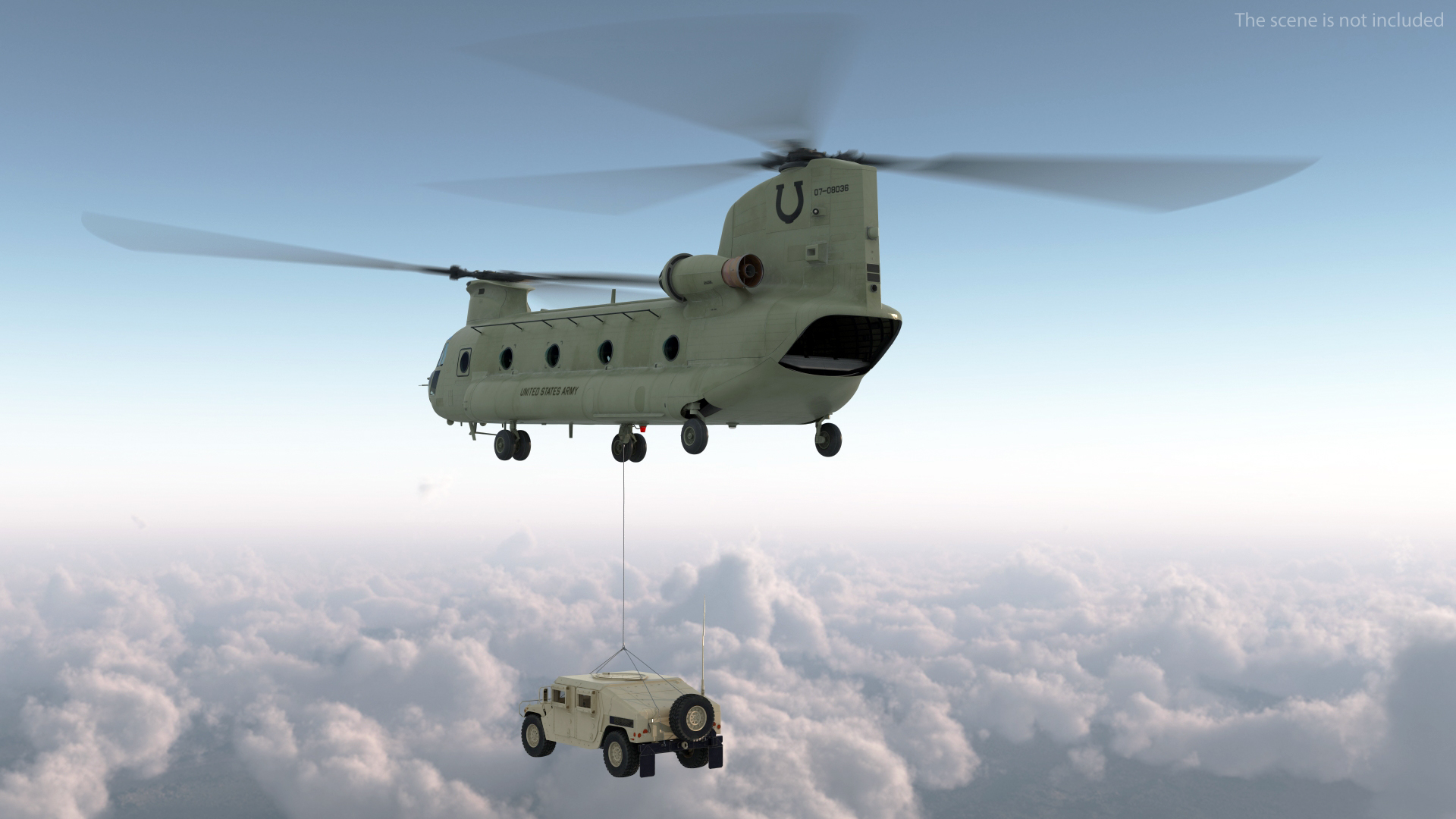 3D US Army Transport Helicopter With Humvee M1151 Rigged model