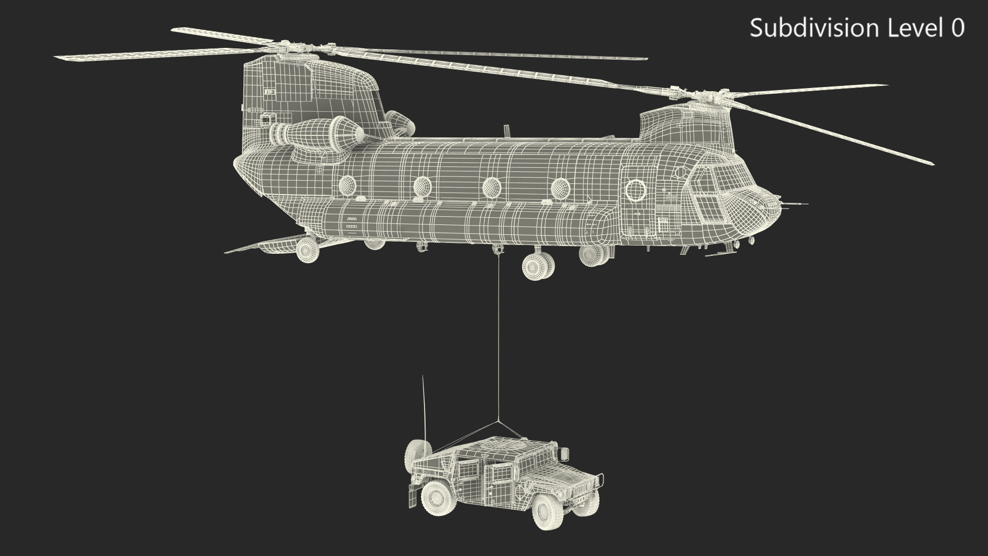 3D US Army Transport Helicopter With Humvee M1151 Rigged model