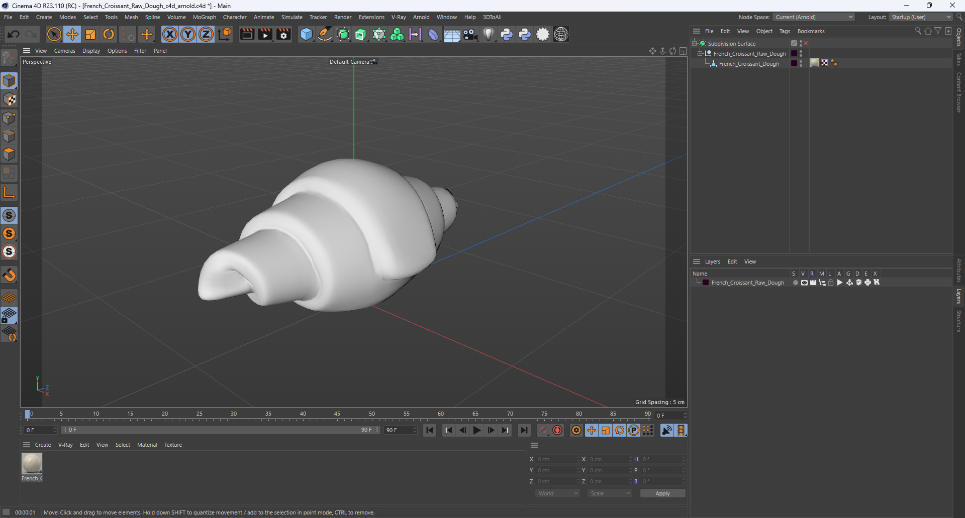 3D French Croissant Raw Dough