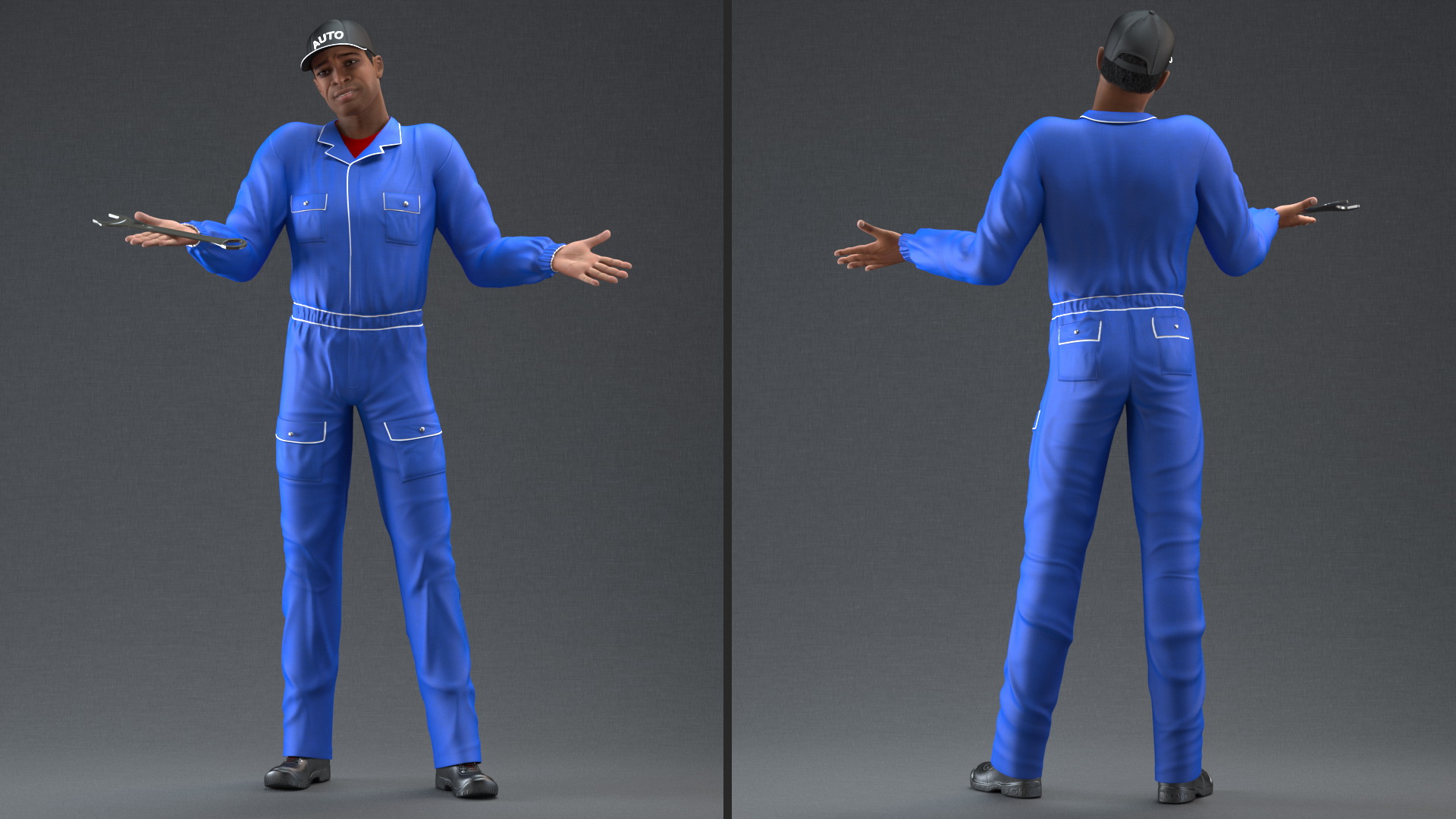 3D model Light Skin Black Auto Mechanic