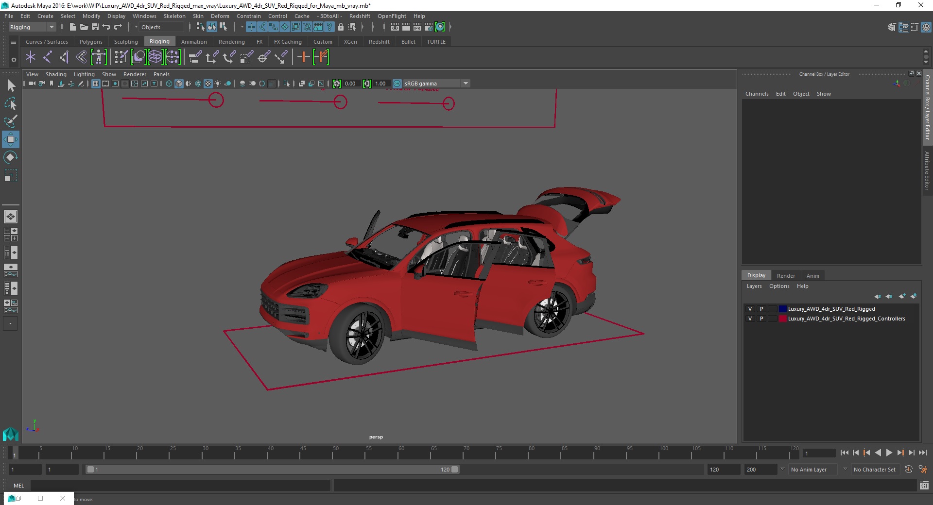 3D Luxury AWD 4dr SUV Red Rigged for Maya model