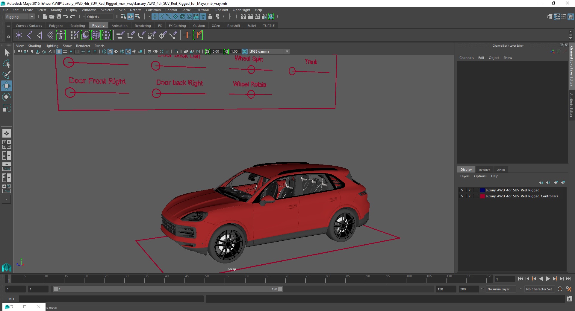 3D Luxury AWD 4dr SUV Red Rigged for Maya model