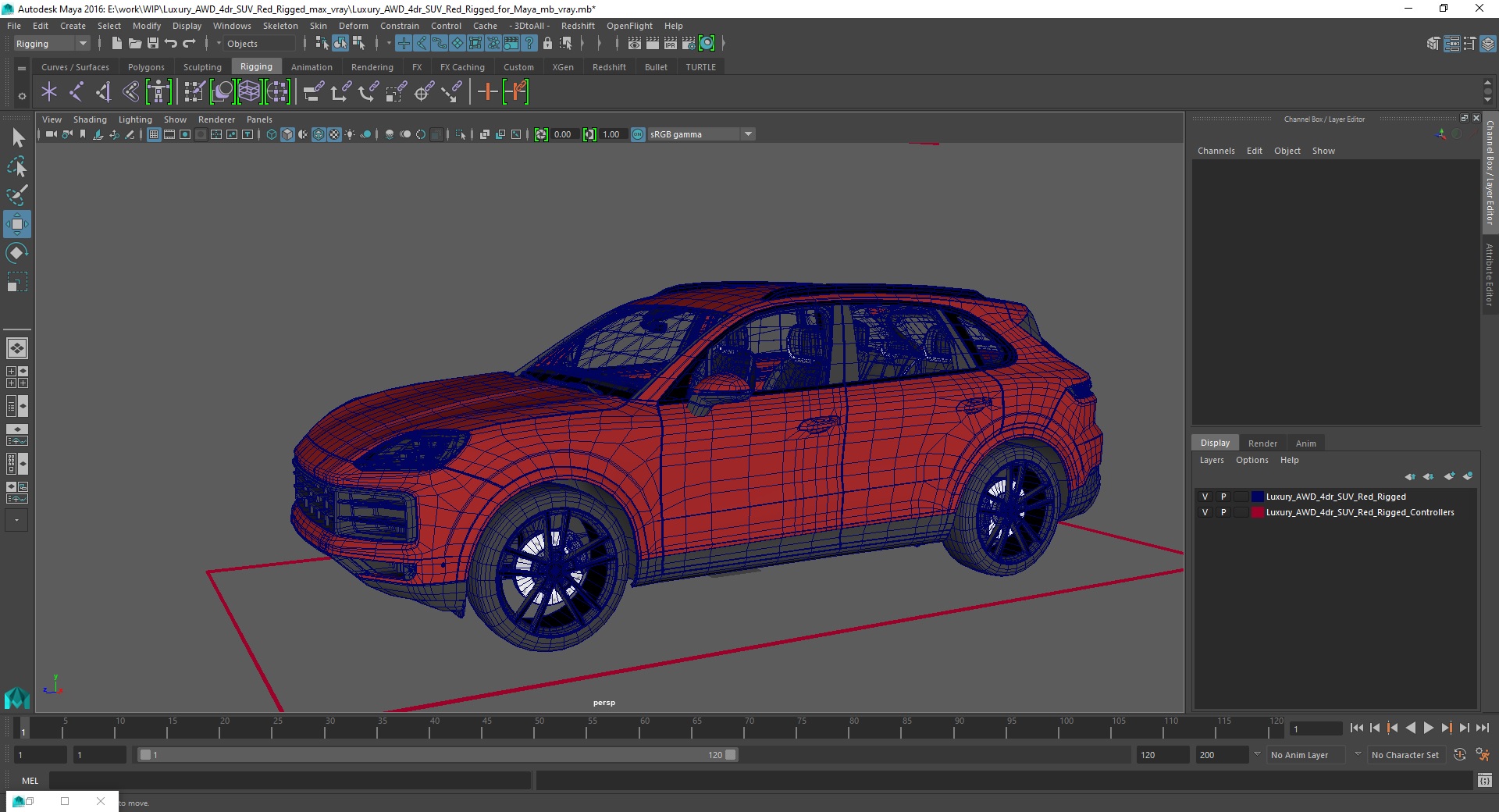 3D Luxury AWD 4dr SUV Red Rigged for Maya model