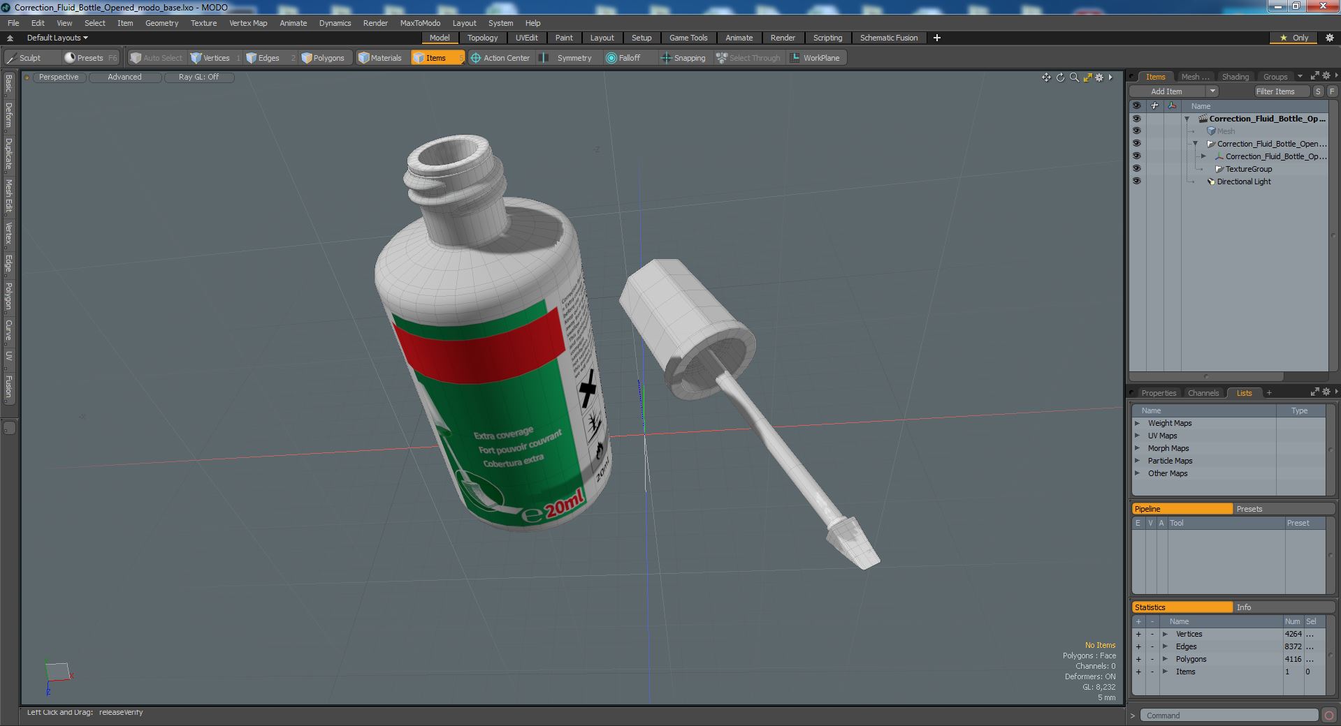 3D model Correction Fluid Bottle Opened