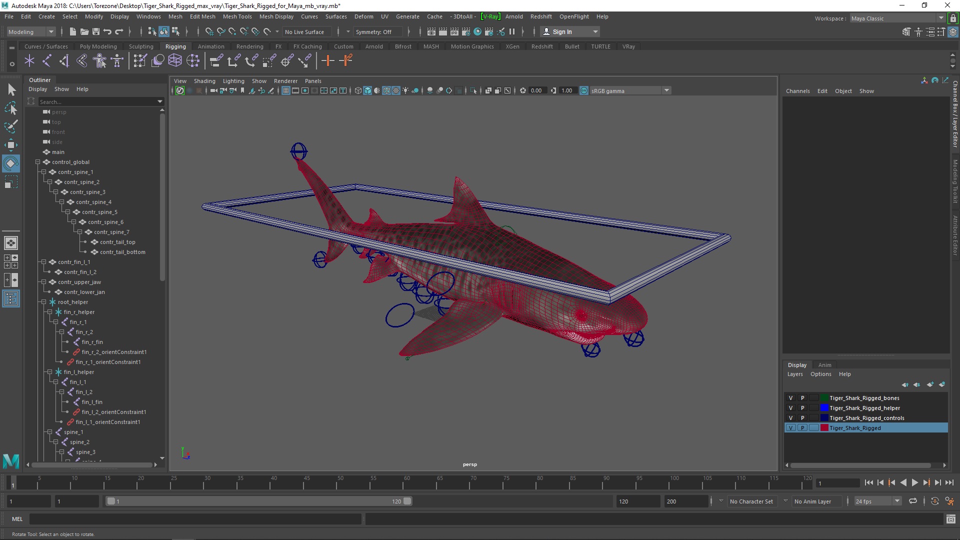 Tiger Shark Rigged for Maya 3D