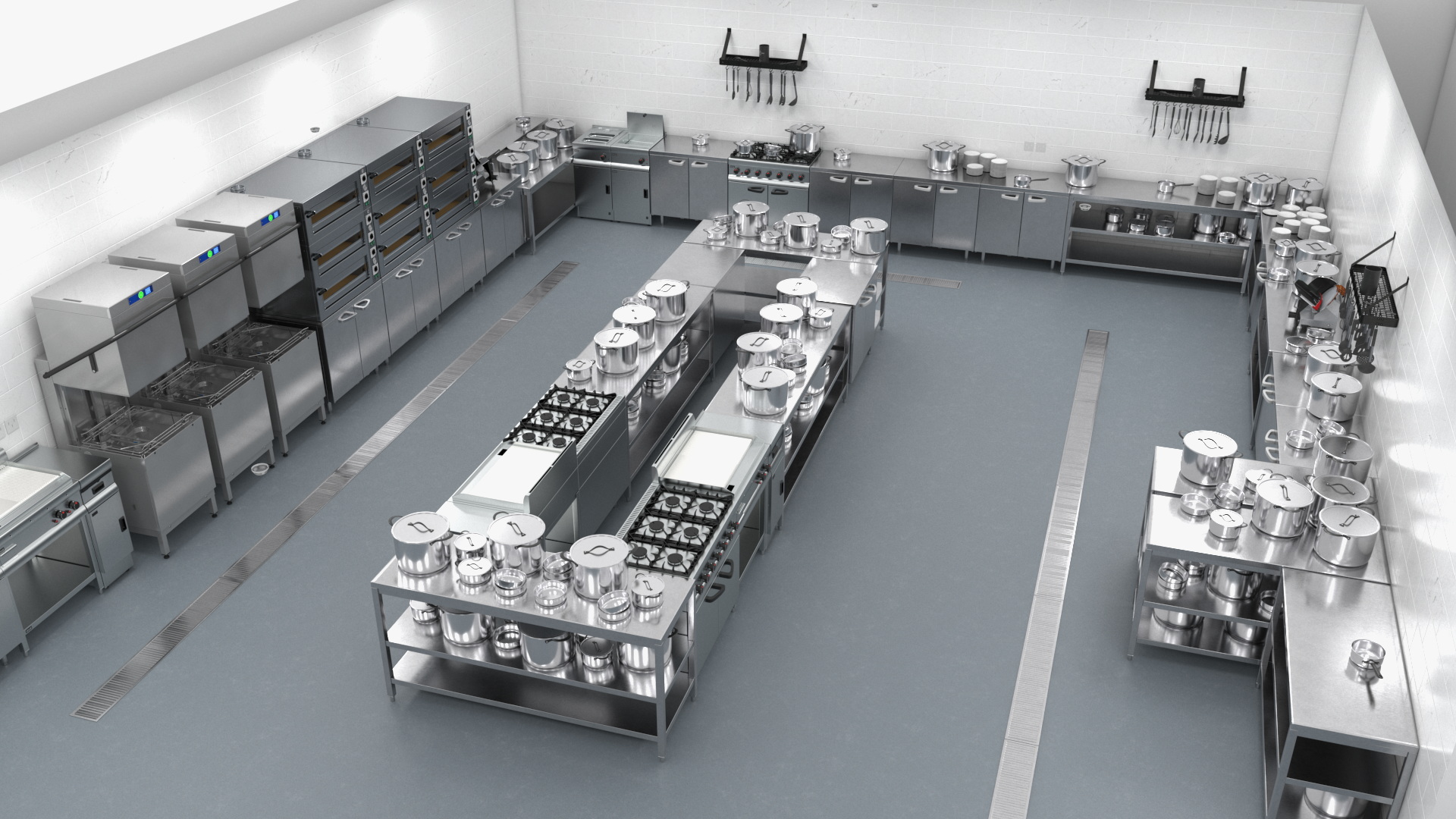 3D Large Commercial Kitchen No Light model