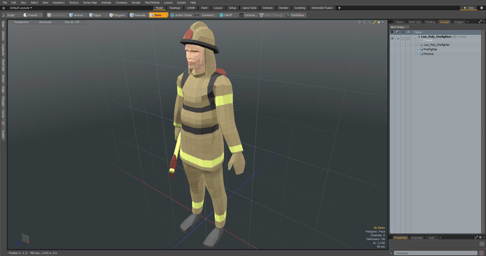 3D model Low Poly Firefighter