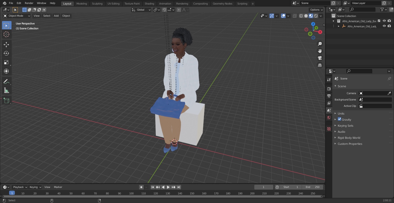 3D model Afro American Old Lady Everyday Style Sitting