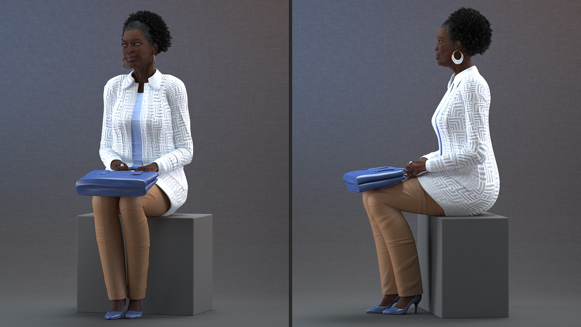 3D model Afro American Old Lady Everyday Style Sitting