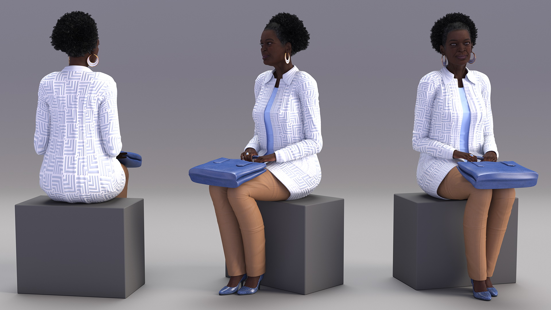 3D model Afro American Old Lady Everyday Style Sitting