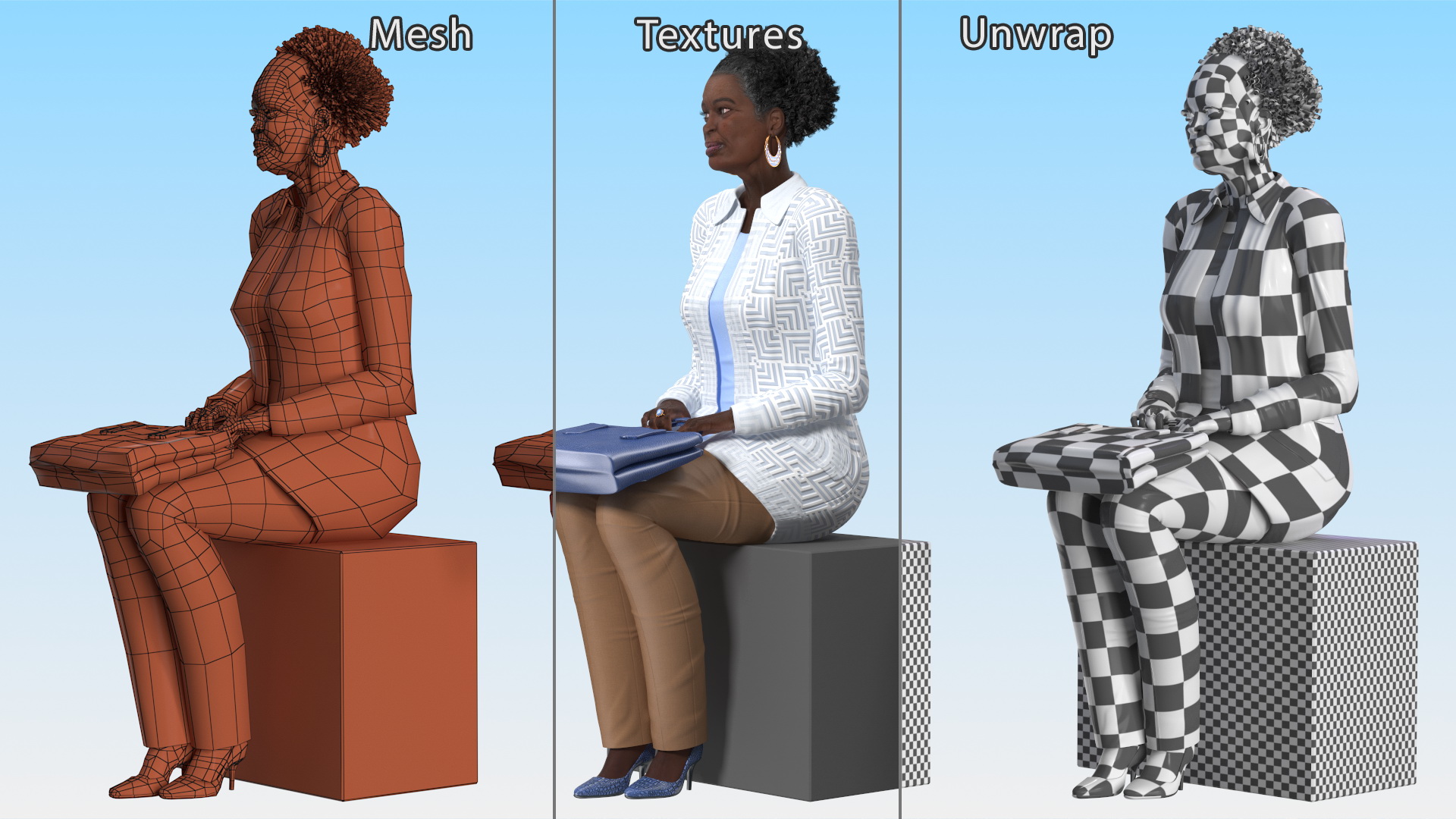 3D model Afro American Old Lady Everyday Style Sitting