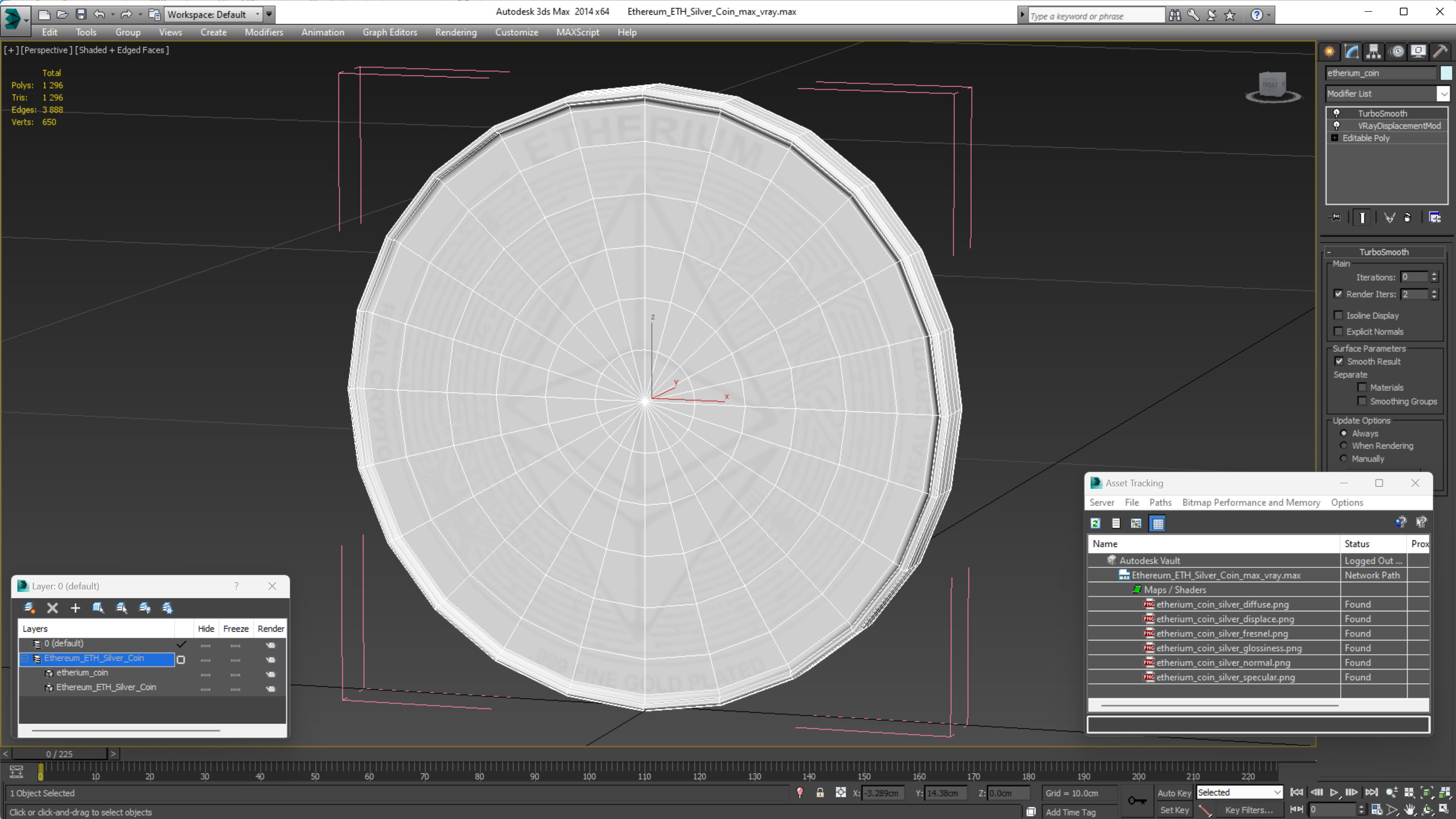 Ethereum ETH Silver Coin 3D model